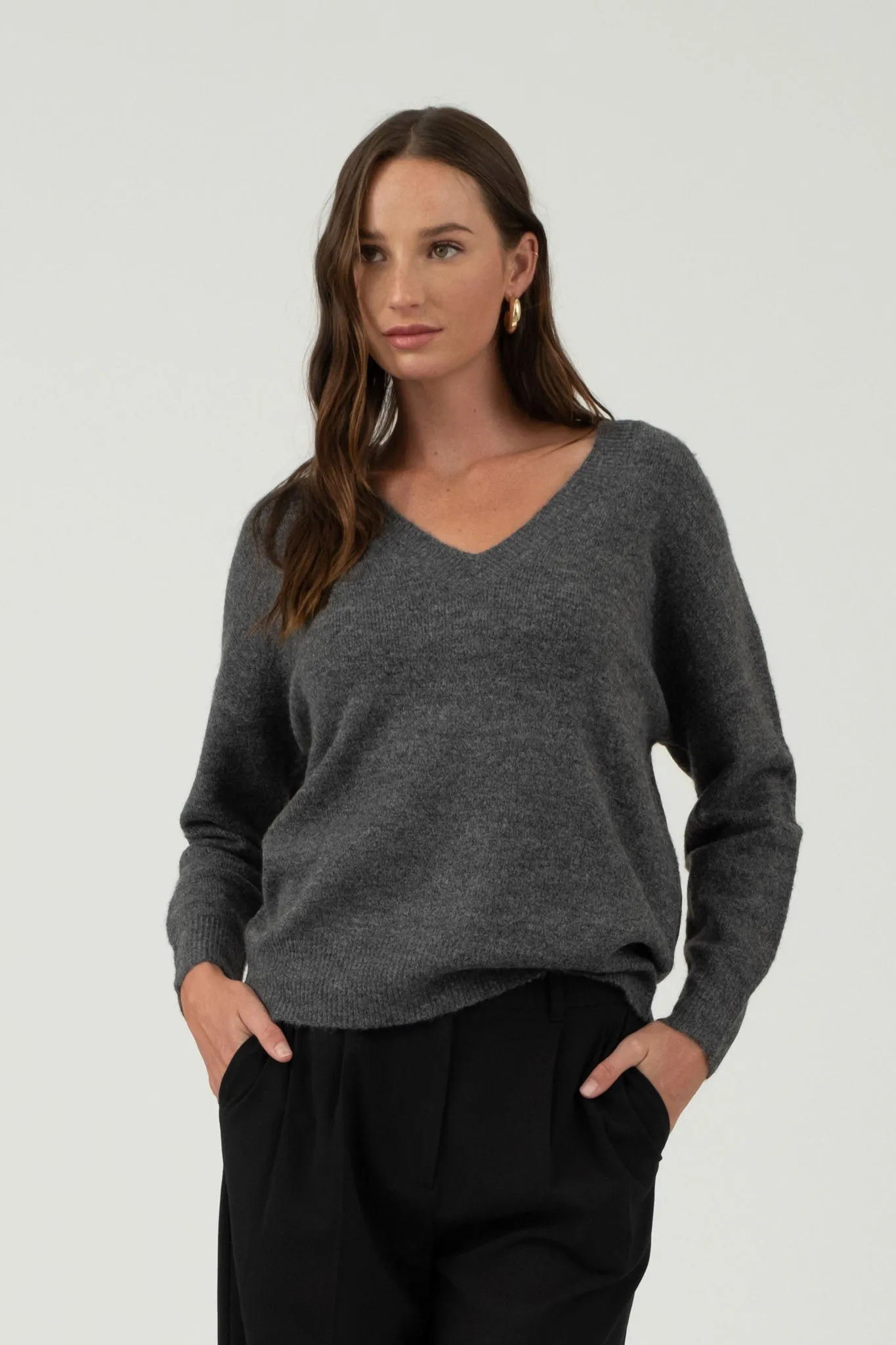 SOLID V NECK DROP SHOULDER KNIT SWEATER sold by Blu Pepper product image thumbnail 5