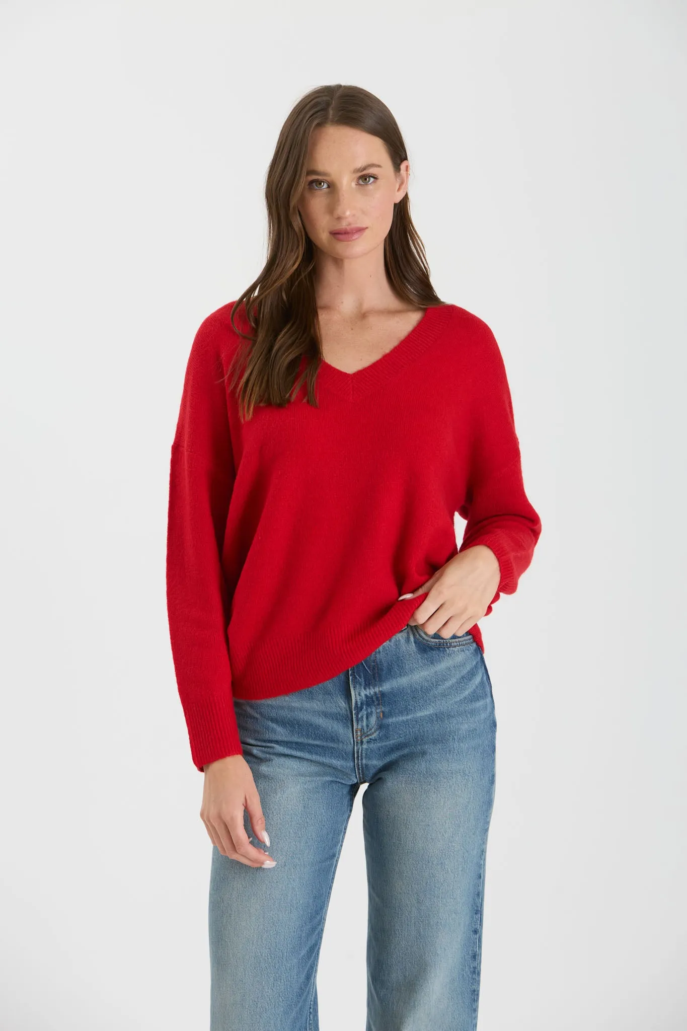 SOLID V NECK DROP SHOULDER KNIT SWEATER sold by Blu Pepper product image thumbnail 4