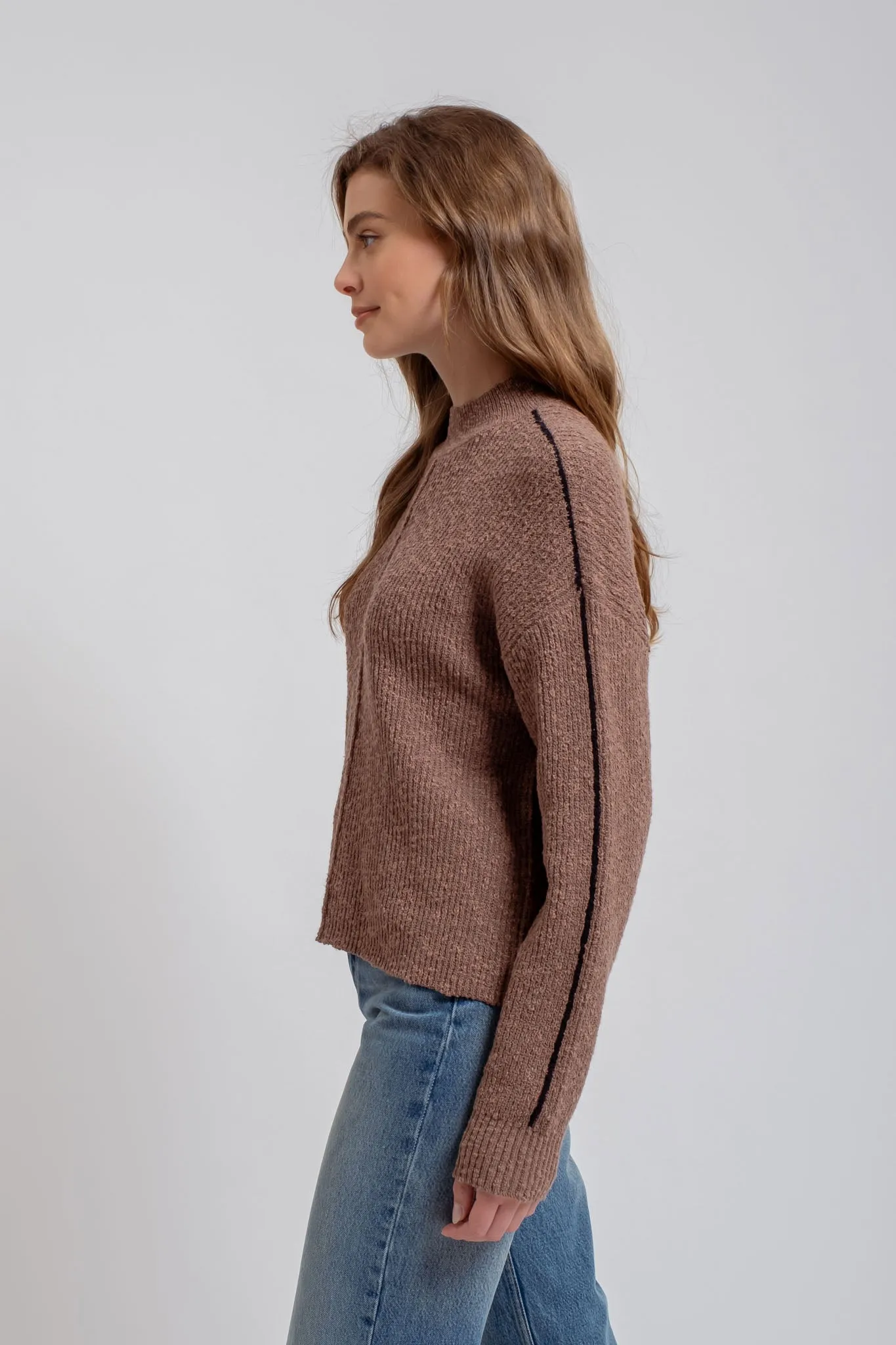 MOCK NECK CONTRAST SEAM SWEATER KNIT PULLOVER sold by Blu Pepper product image thumbnail 3