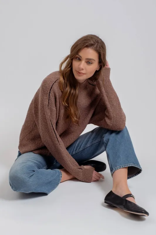 MOCK NECK CONTRAST SEAM SWEATER KNIT PULLOVER sold by Blu Pepper