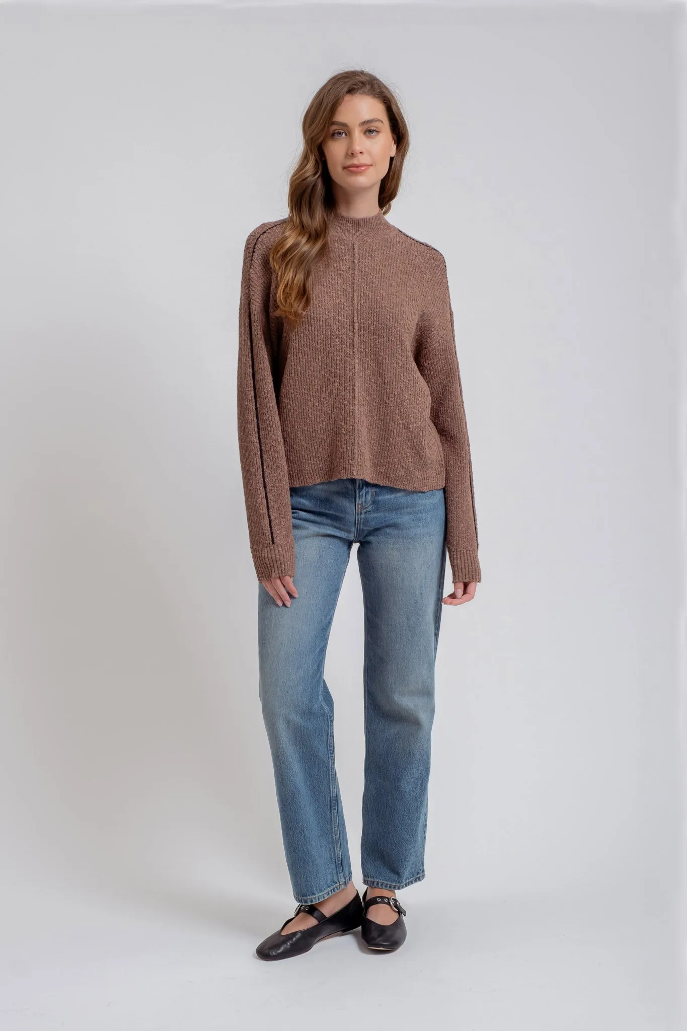 MOCK NECK CONTRAST SEAM SWEATER KNIT PULLOVER sold by Blu Pepper product image thumbnail 5