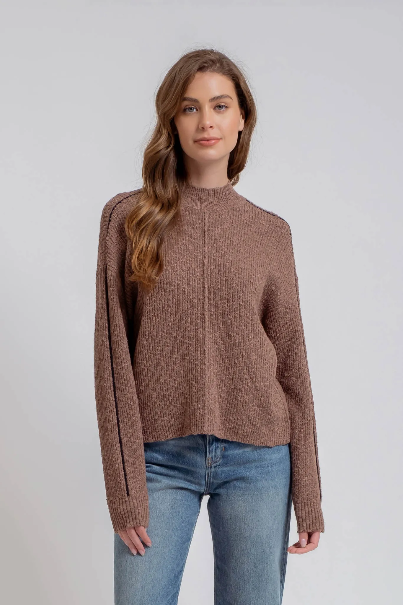 MOCK NECK CONTRAST SEAM SWEATER KNIT PULLOVER sold by Blu Pepper product image thumbnail 4