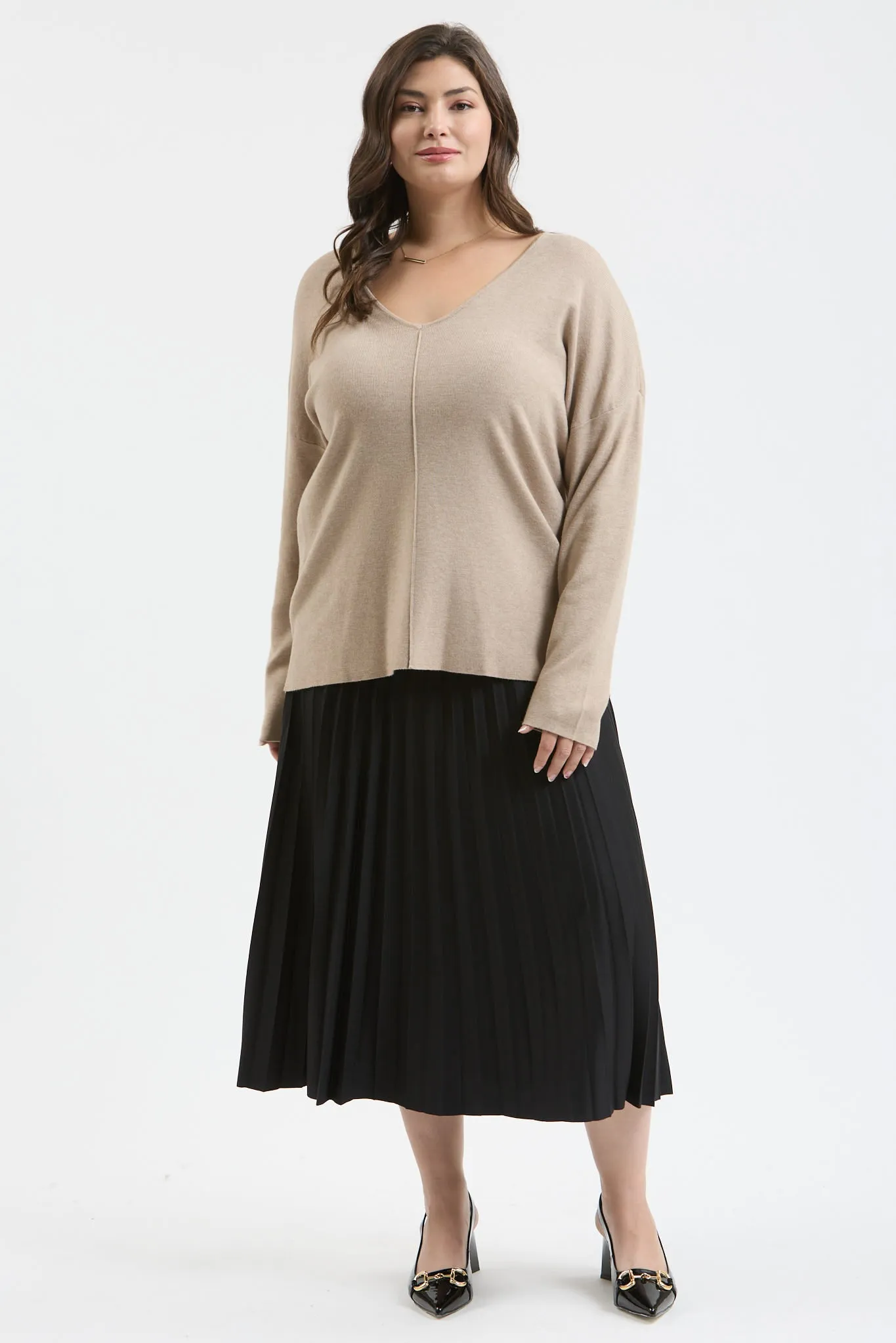PLUS SOLID V NECK FRONT SEAM KNIT SWEATER sold by Blu Pepper product image thumbnail 4