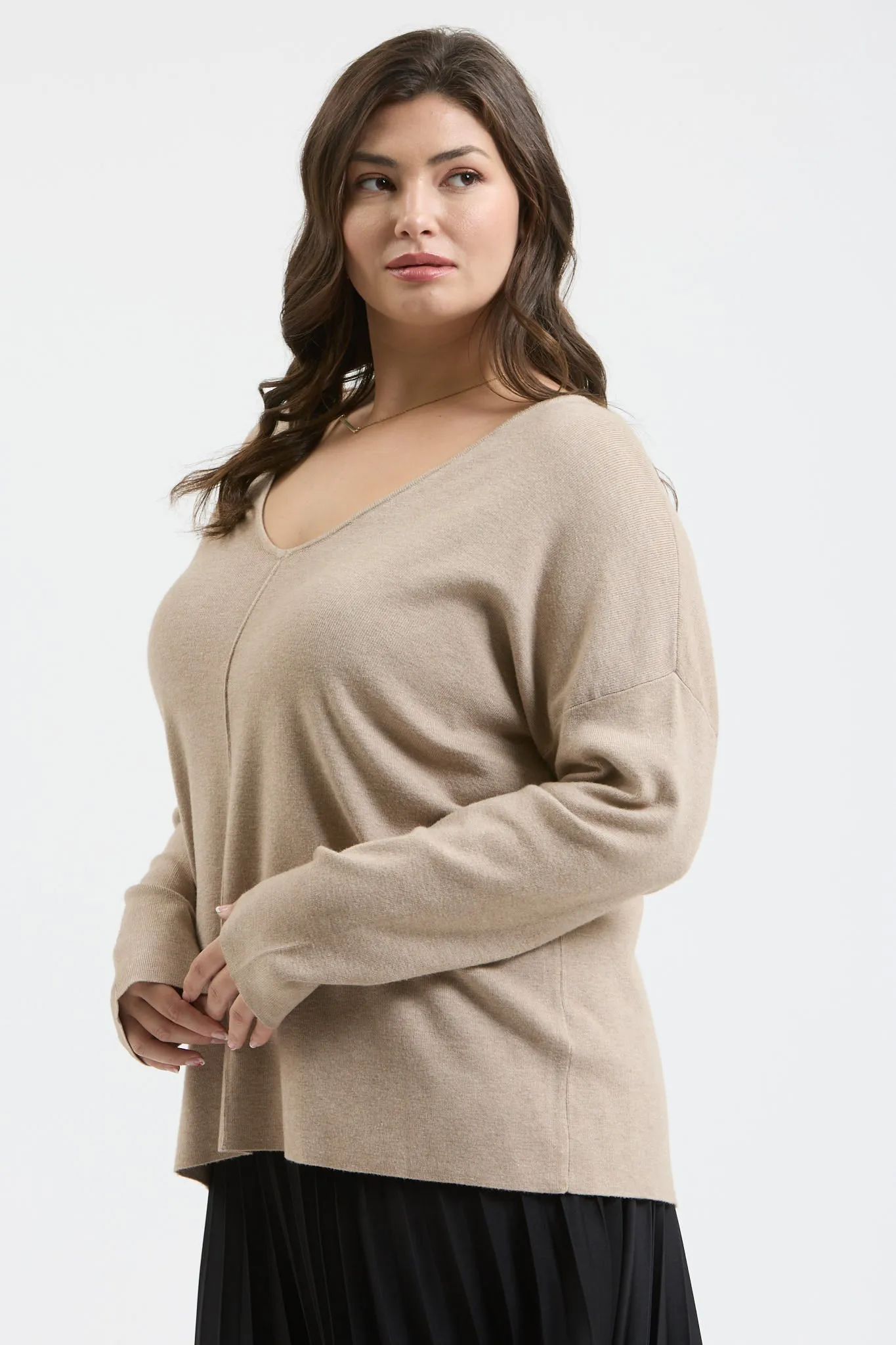 PLUS SOLID V NECK FRONT SEAM KNIT SWEATER sold by Blu Pepper product image thumbnail 3