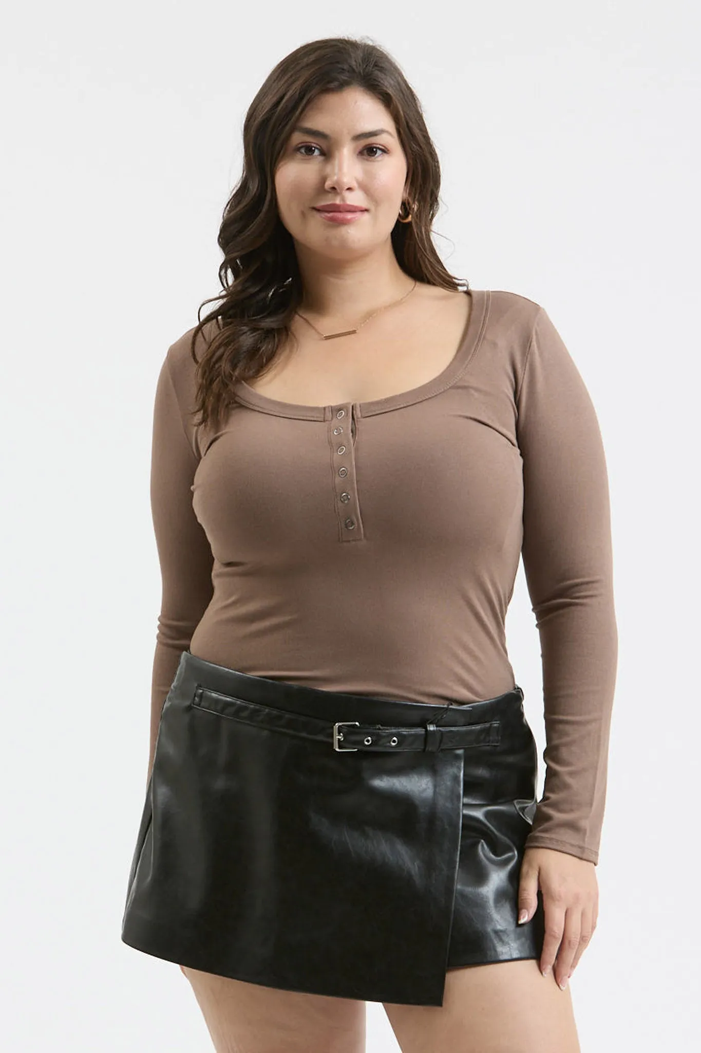 PLUS SCOOP NECK LONG SLEEVE HENLEY KNIT TOP sold by Blu Pepper