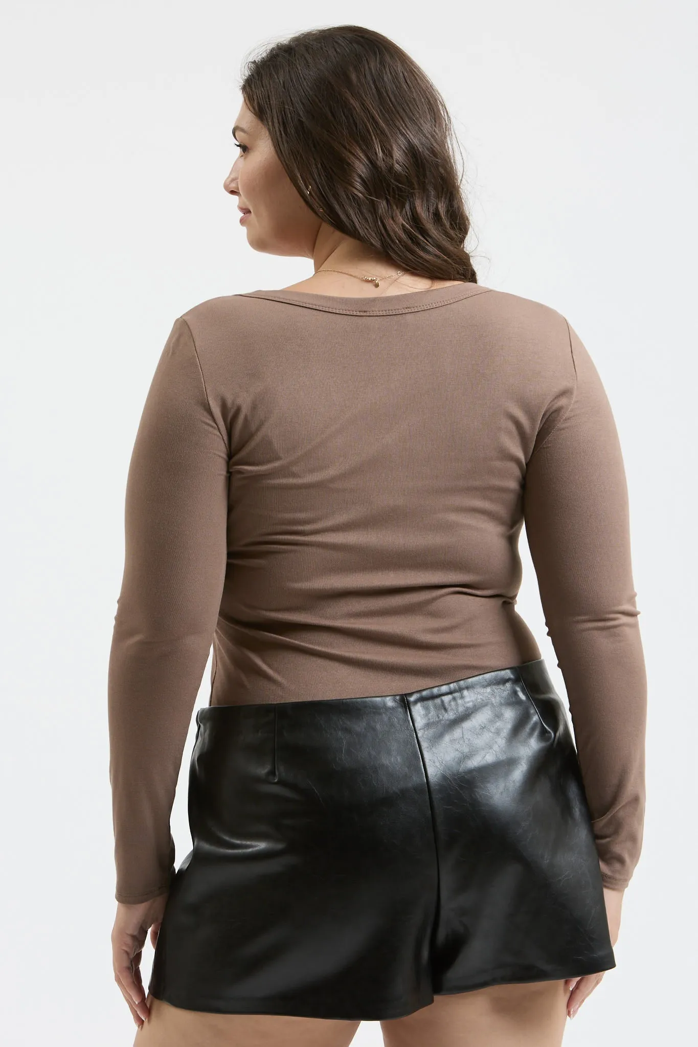 PLUS SCOOP NECK LONG SLEEVE HENLEY KNIT TOP sold by Blu Pepper product image thumbnail 2