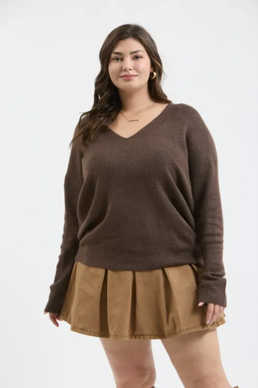 PLUS SOLID V NECK DROP SHOULDER KNIT SWEATER sold by Blu Pepper