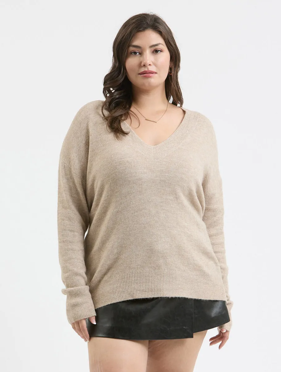 PLUS SOLID V NECK DROP SHOULDER KNIT SWEATER sold by Blu Pepper product image thumbnail 5