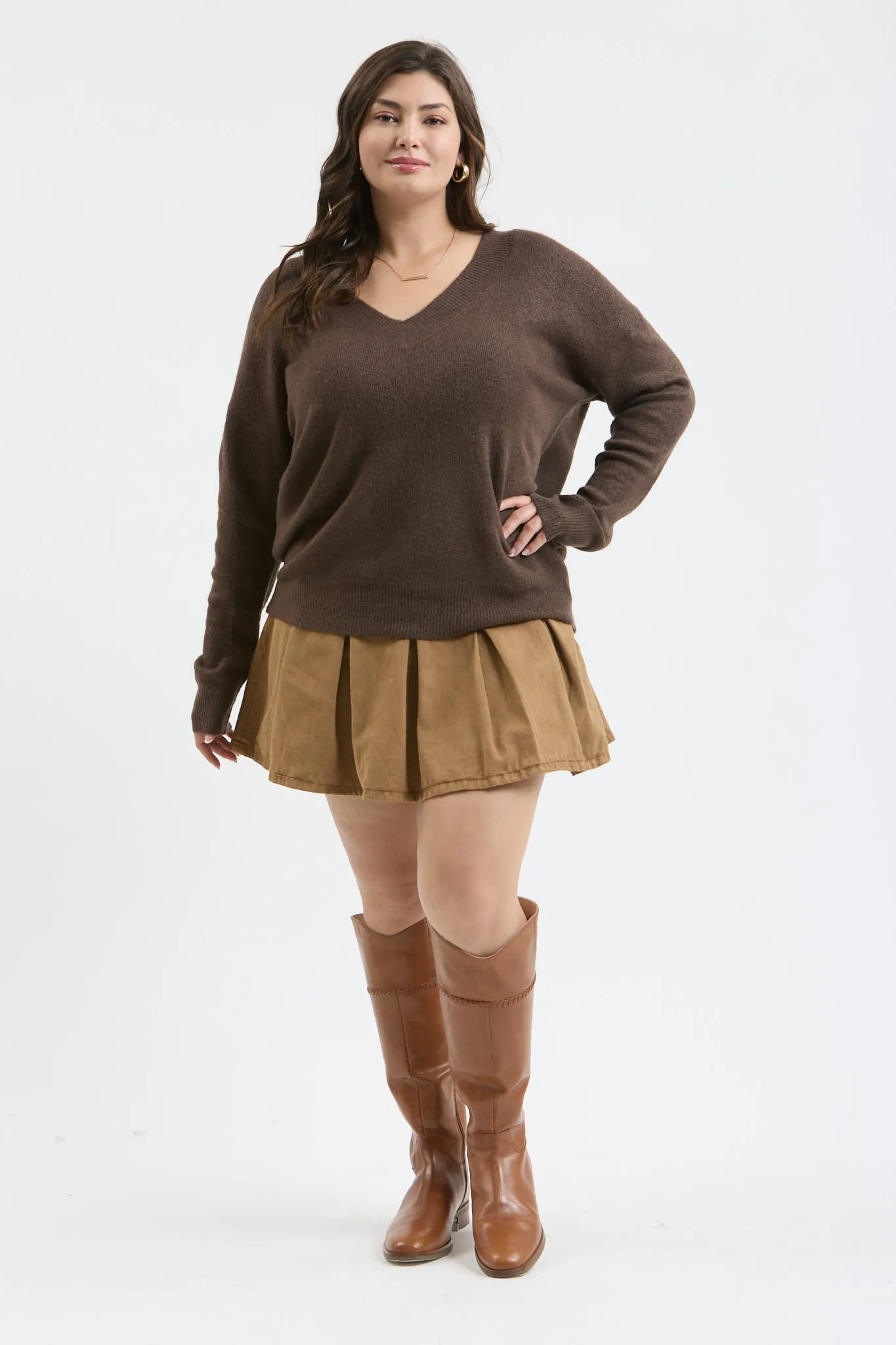 PLUS SOLID V NECK DROP SHOULDER KNIT SWEATER sold by Blu Pepper product image thumbnail 4