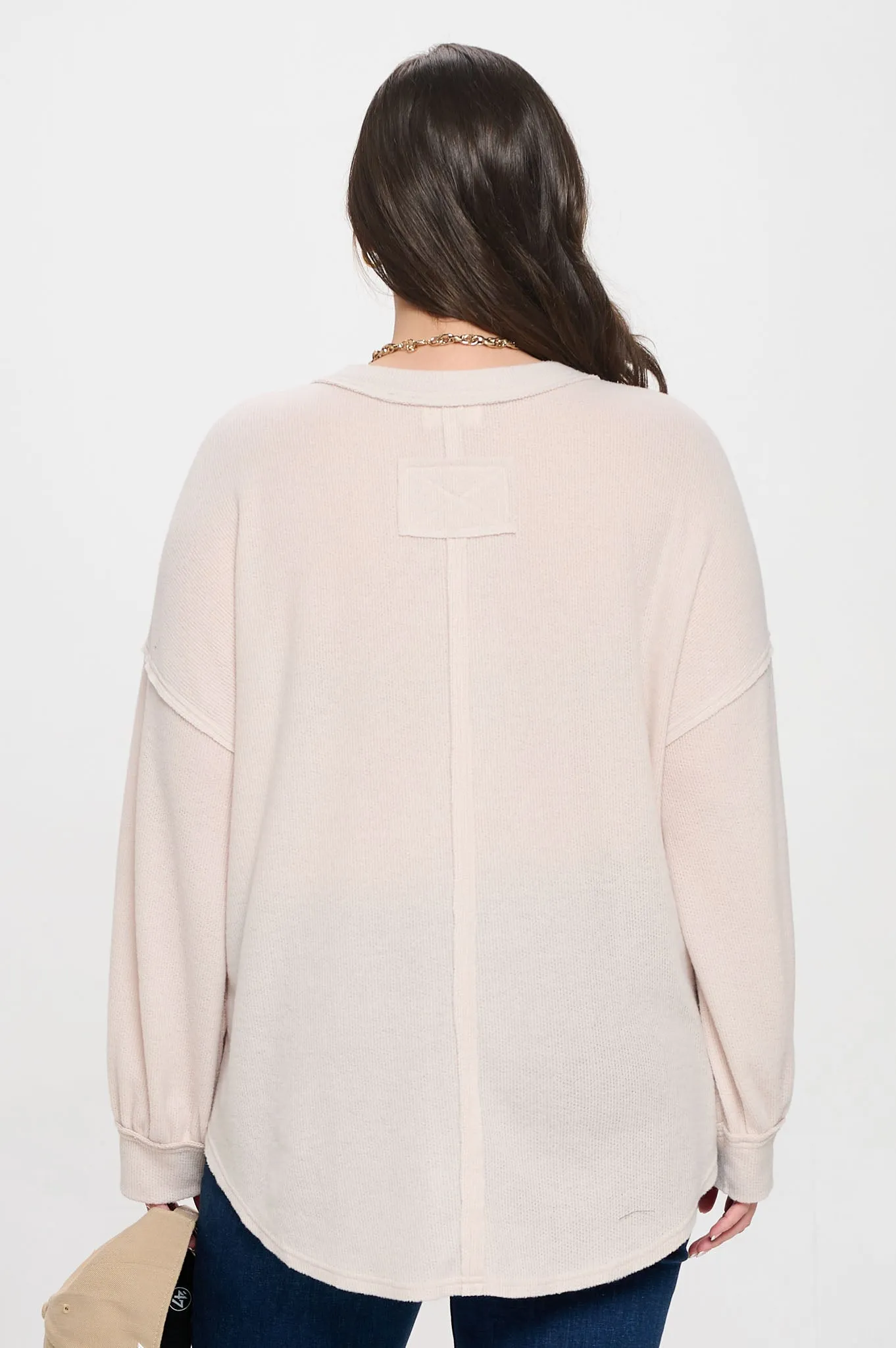 PLUS V NECK HALF BUTTON LONG SLEEVE KNIT TOP sold by Blu Pepper product image thumbnail 2