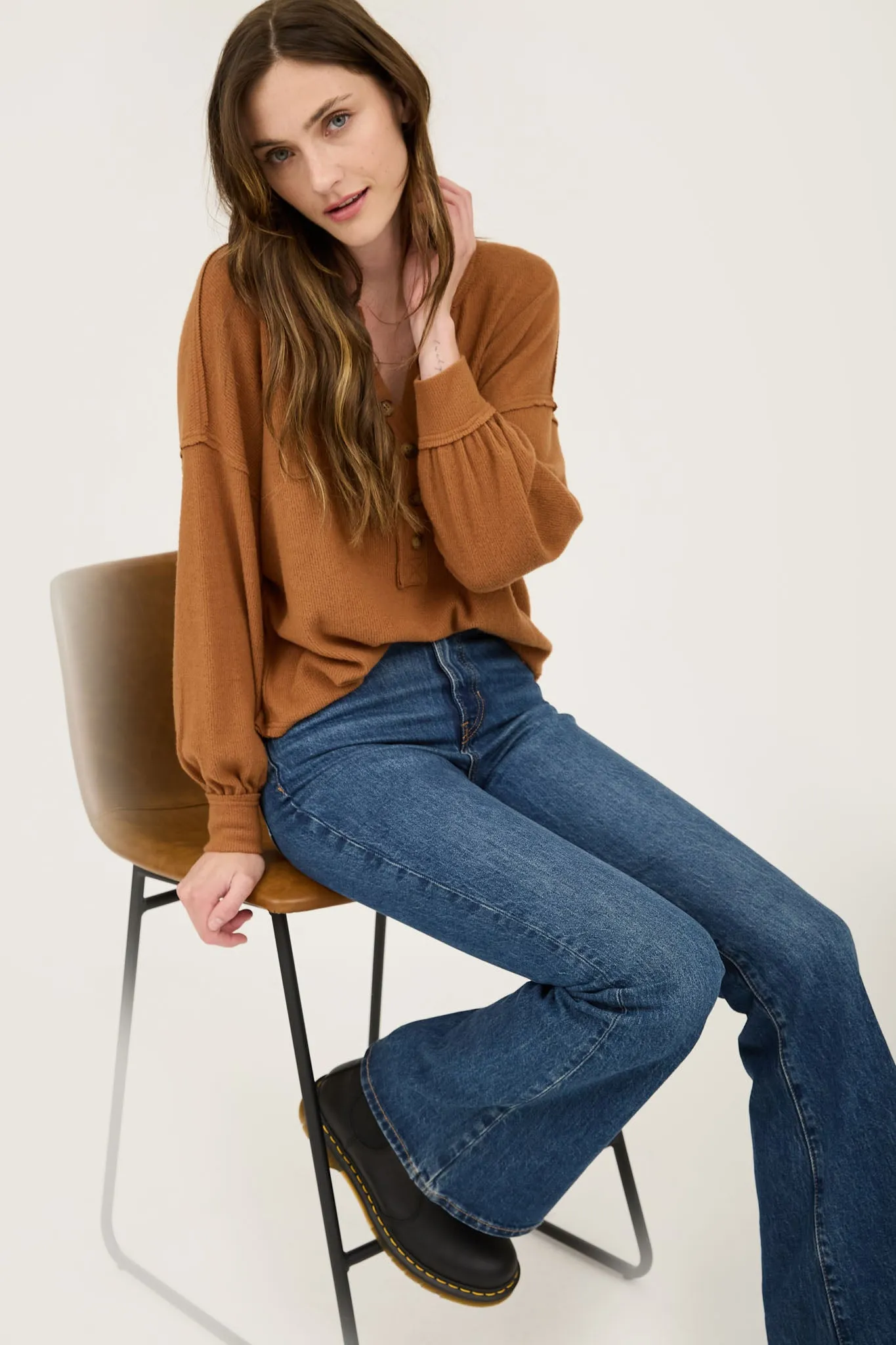 V NECK HALF BUTTON LONG SLEEVE KNIT TOP sold by Blu Pepper product image thumbnail 4