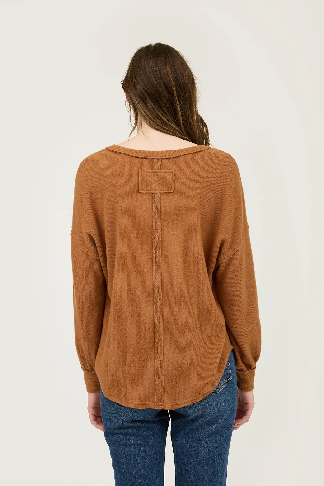 V NECK HALF BUTTON LONG SLEEVE KNIT TOP sold by Blu Pepper product image thumbnail 2