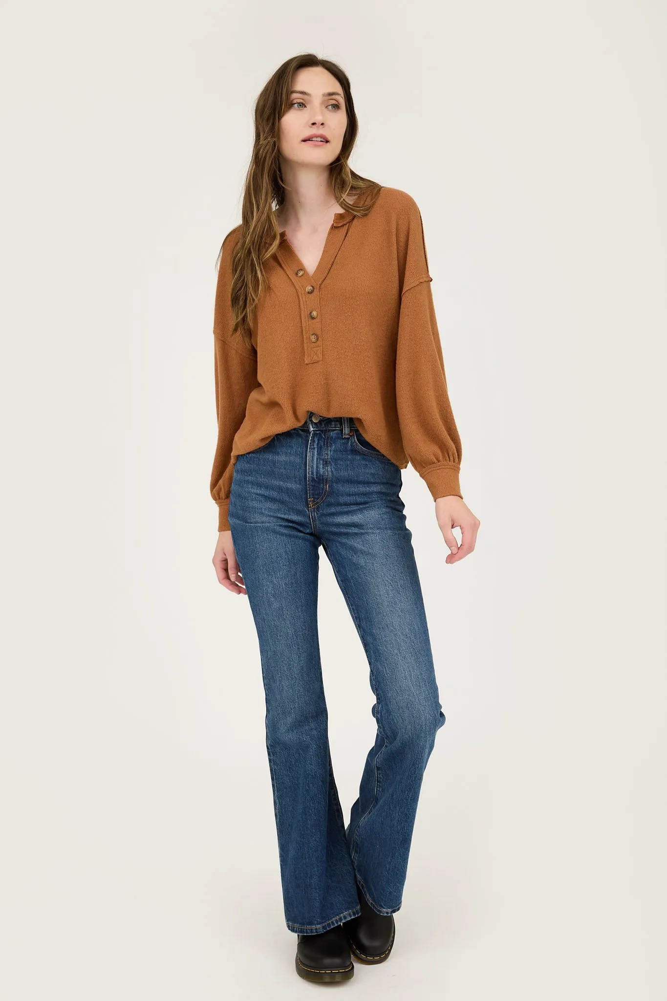 V NECK HALF BUTTON LONG SLEEVE KNIT TOP sold by Blu Pepper product image thumbnail 5