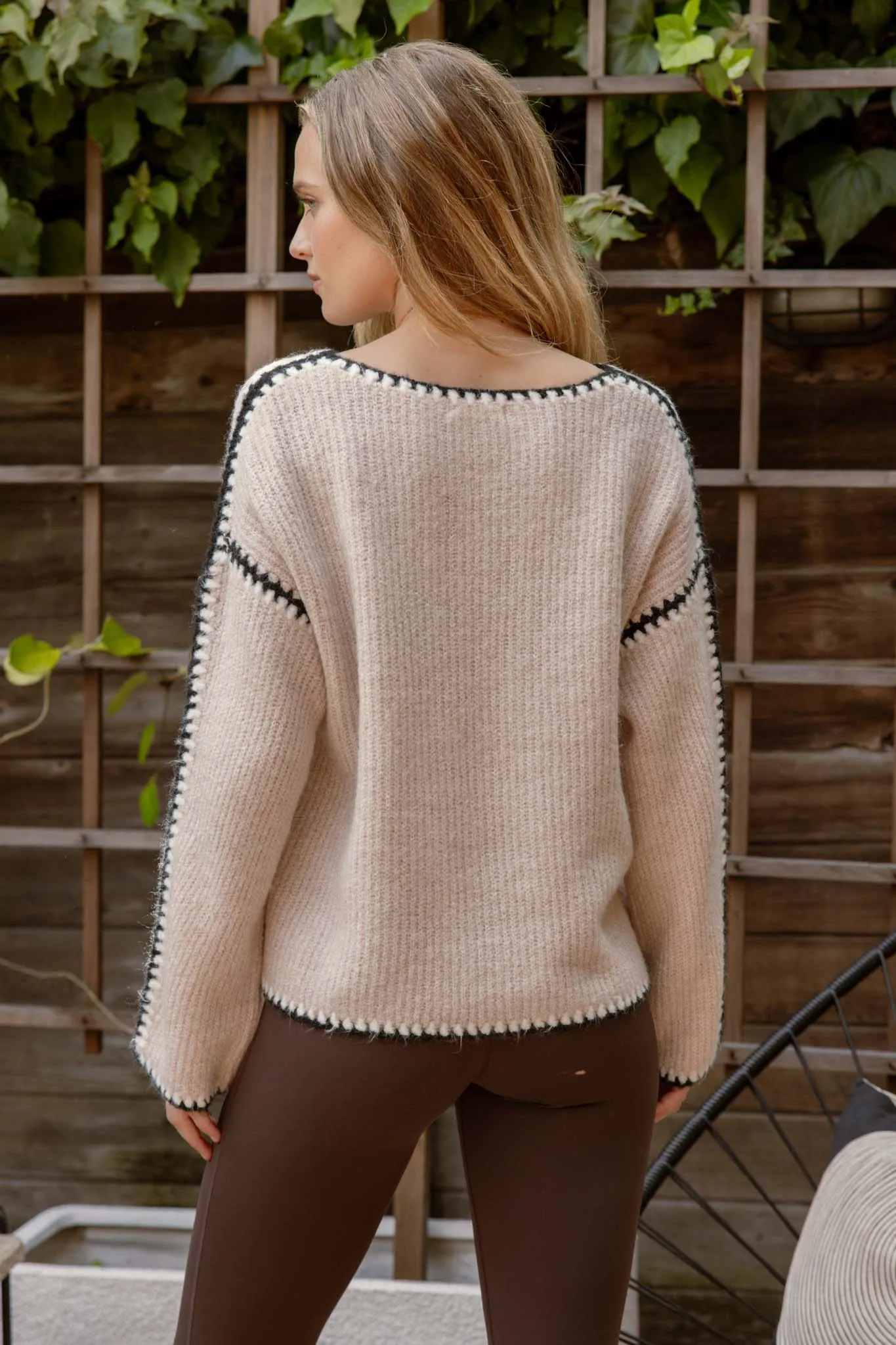 CONTRAST STITCH LONG SLEEVE KNIT SWEATER sold by Blu Pepper product image thumbnail 2