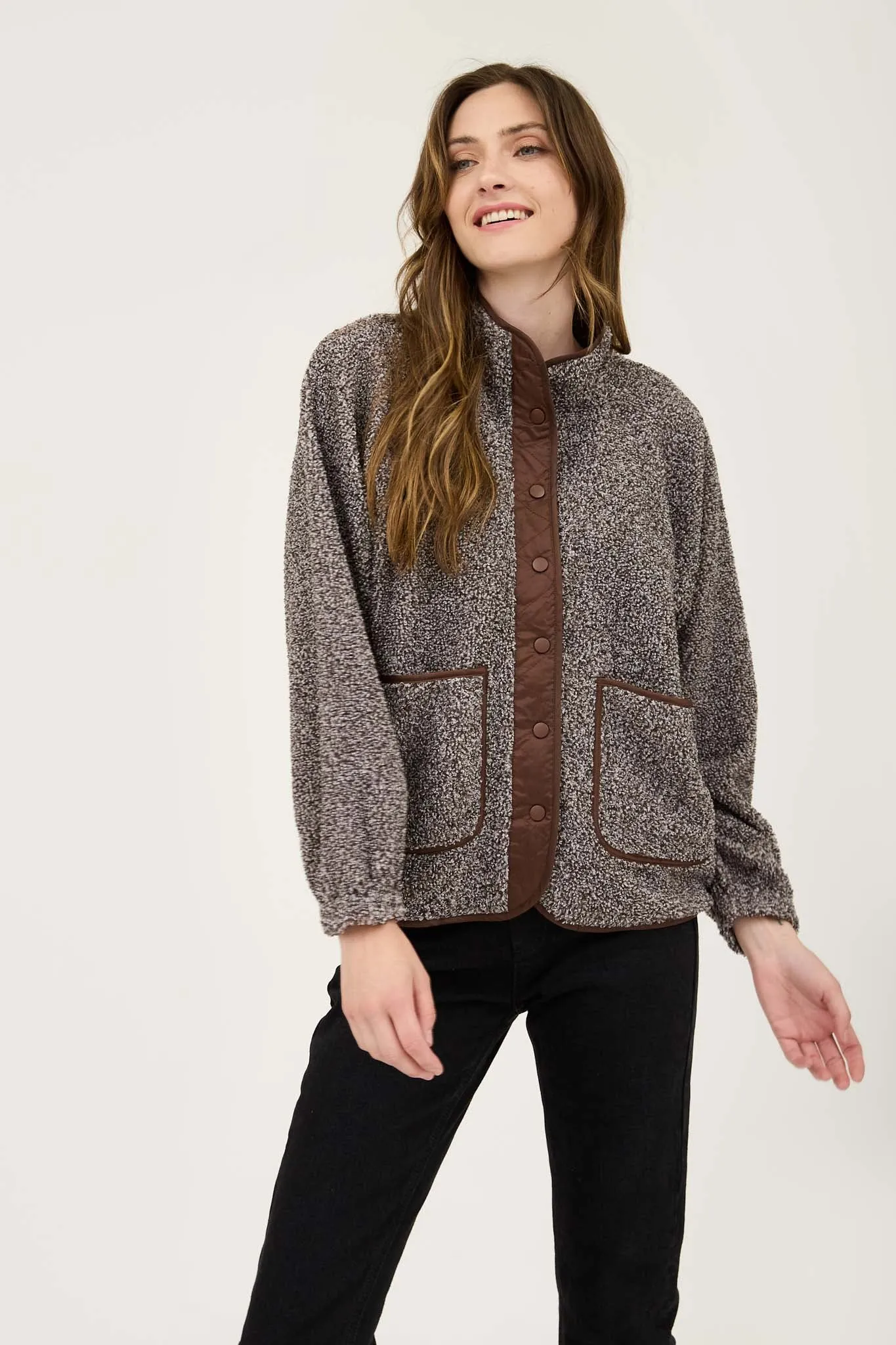 CONTRAST FLEECE SNAP BUTTON JACKET sold by Blu Pepper product image thumbnail 4