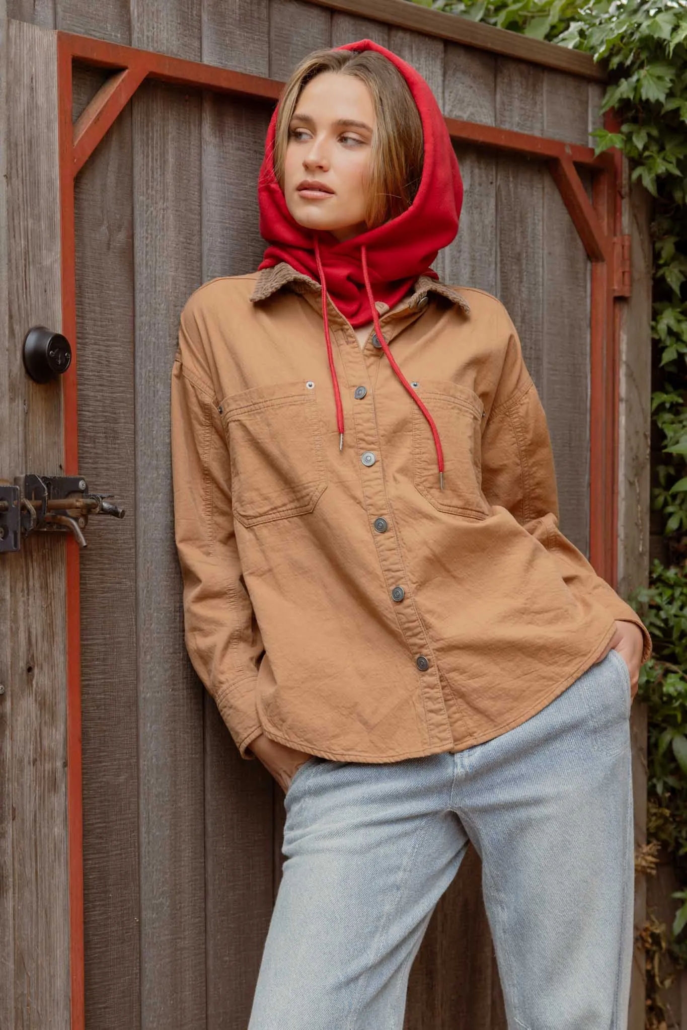 CORDUROY COLLAR BUTTON DOWN LONG SLEEVE SHACKET sold by Blu Pepper product image thumbnail 5