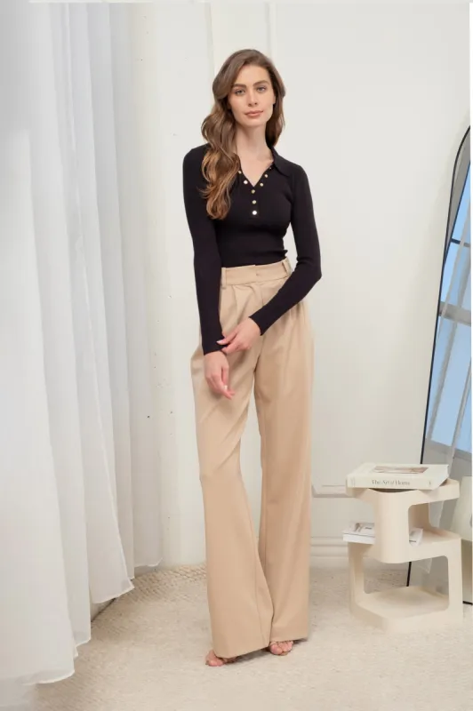 COLLARED GOLD SNAP BUTTON LONG SLEEVE SWEATER KNIT sold by Blu Pepper
