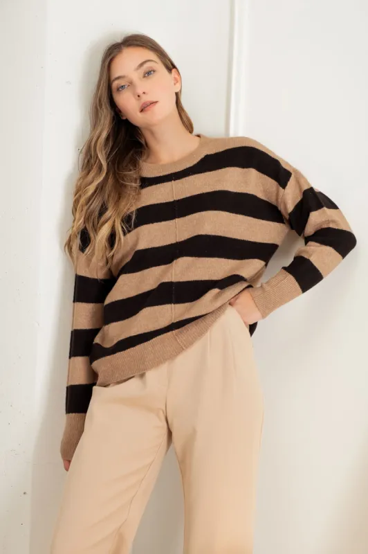 STRIPE CREW LONG SLEEVE KNIT SWEATER sold by Blu Pepper