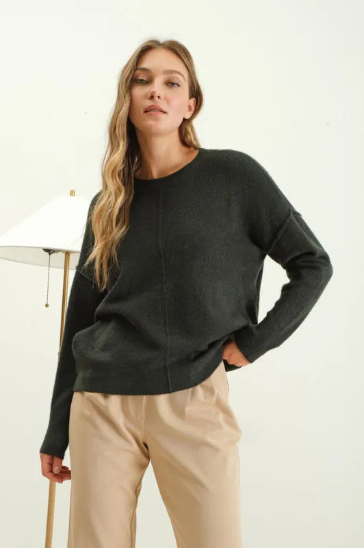 SOLID CREWNECK FRONT SEAM KNIT SWEATER sold by Blu Pepper