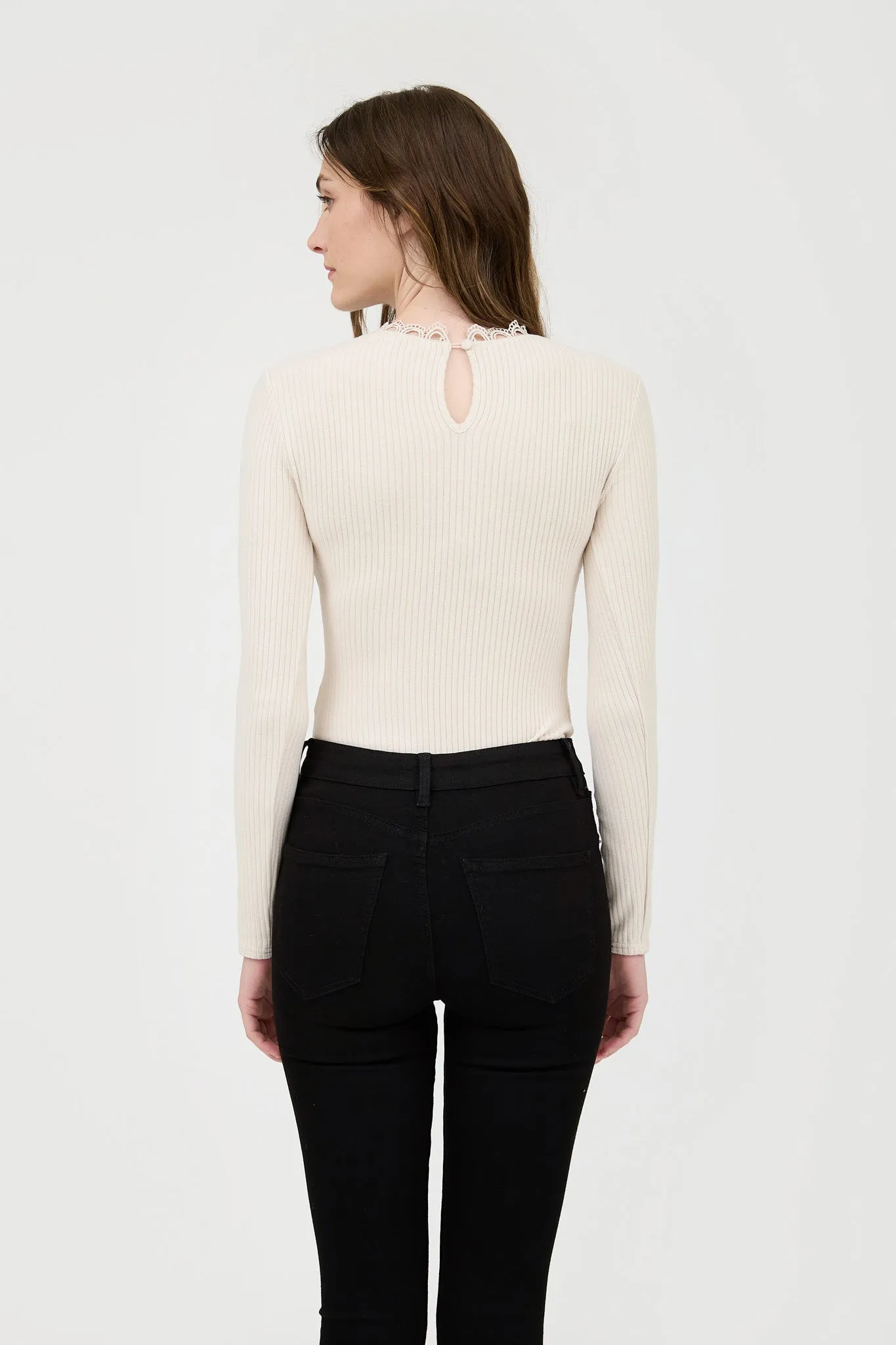 LACE NECK LONG SLEEVE KNIT TOP sold by Blu Pepper product image thumbnail 2