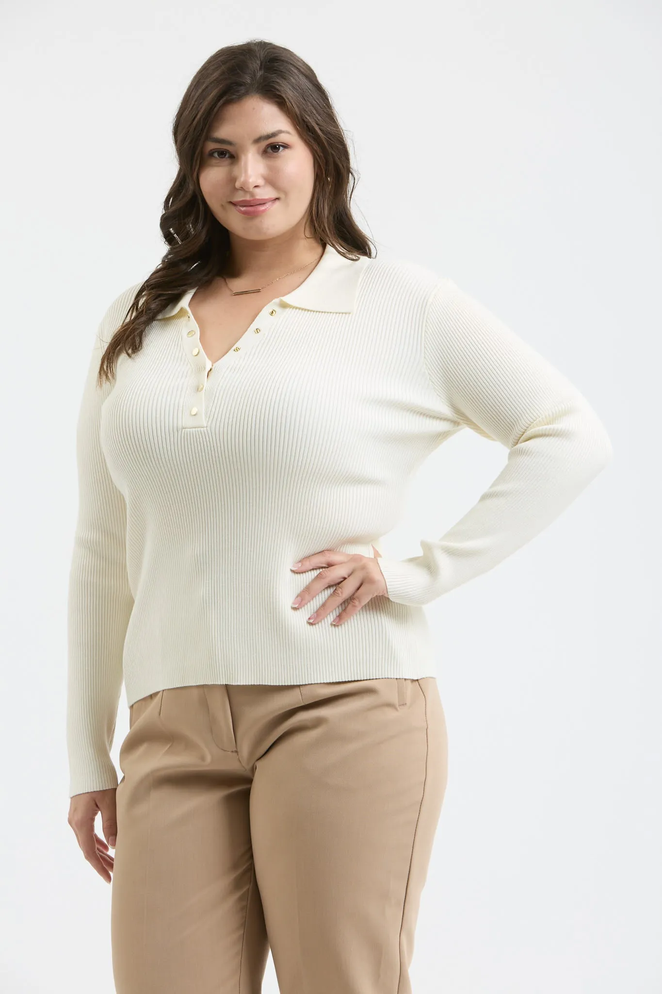 PLUS COLLARED GOLD SNAP BUTTON LONG SLEEVE SWEATER sold by Blu Pepper product image thumbnail 2