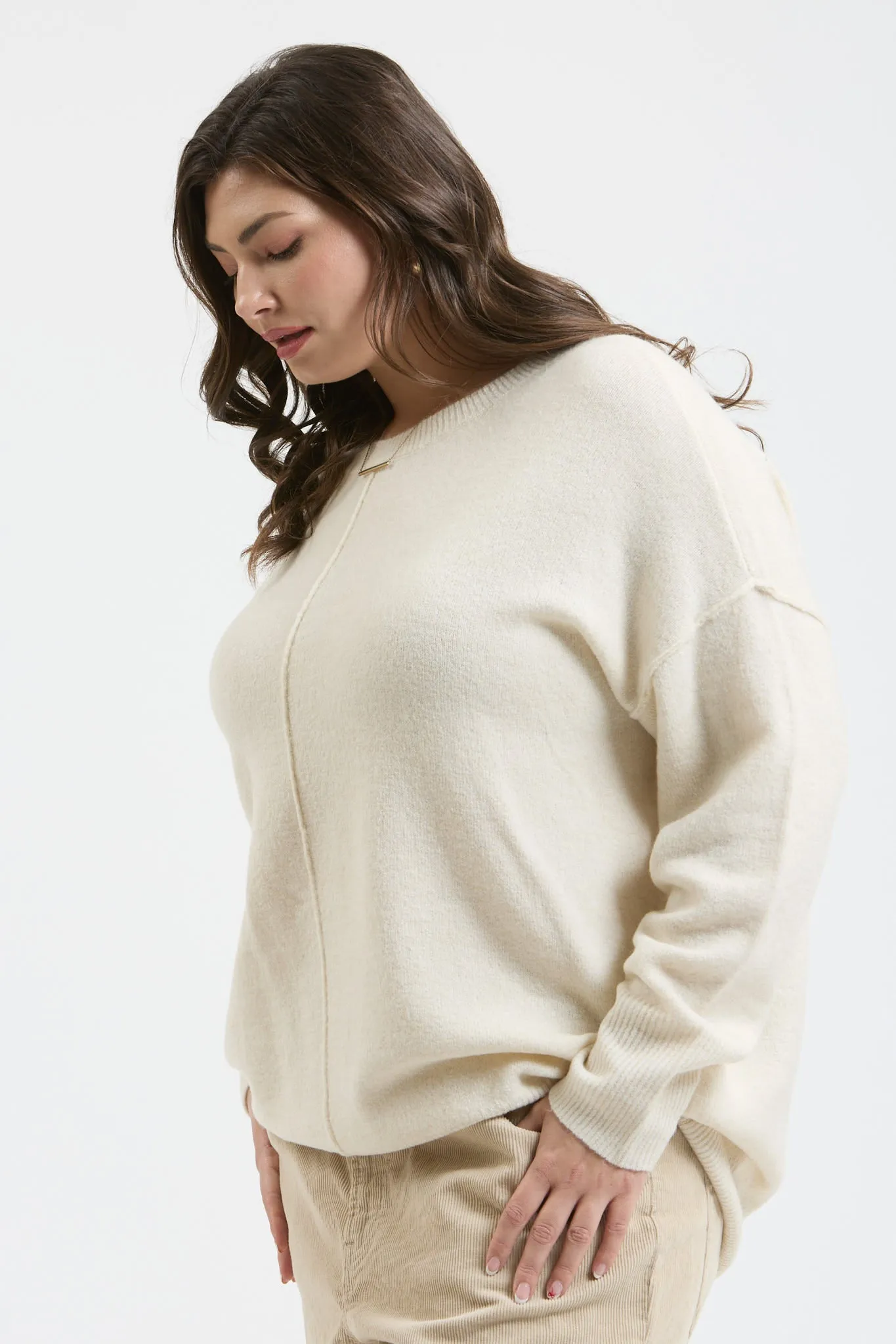 PLUS SOLID CREWNECK FRONT SEAM KNIT SWEATER sold by Blu Pepper product image thumbnail 3