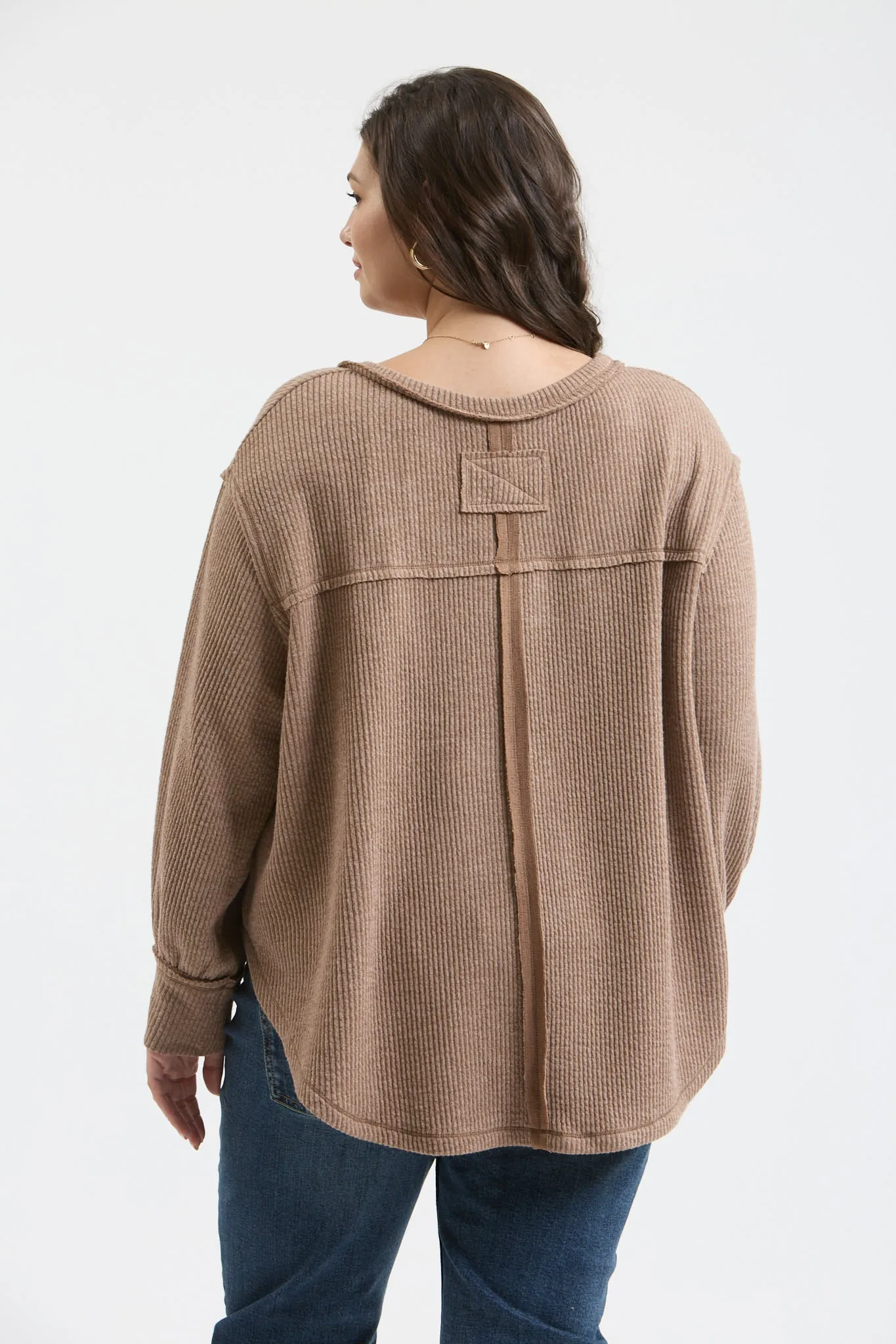 PLUS V NECK ASYMMETRICAL HEM LONG SLEEVE KNIT TOP sold by Blu Pepper product image thumbnail 2
