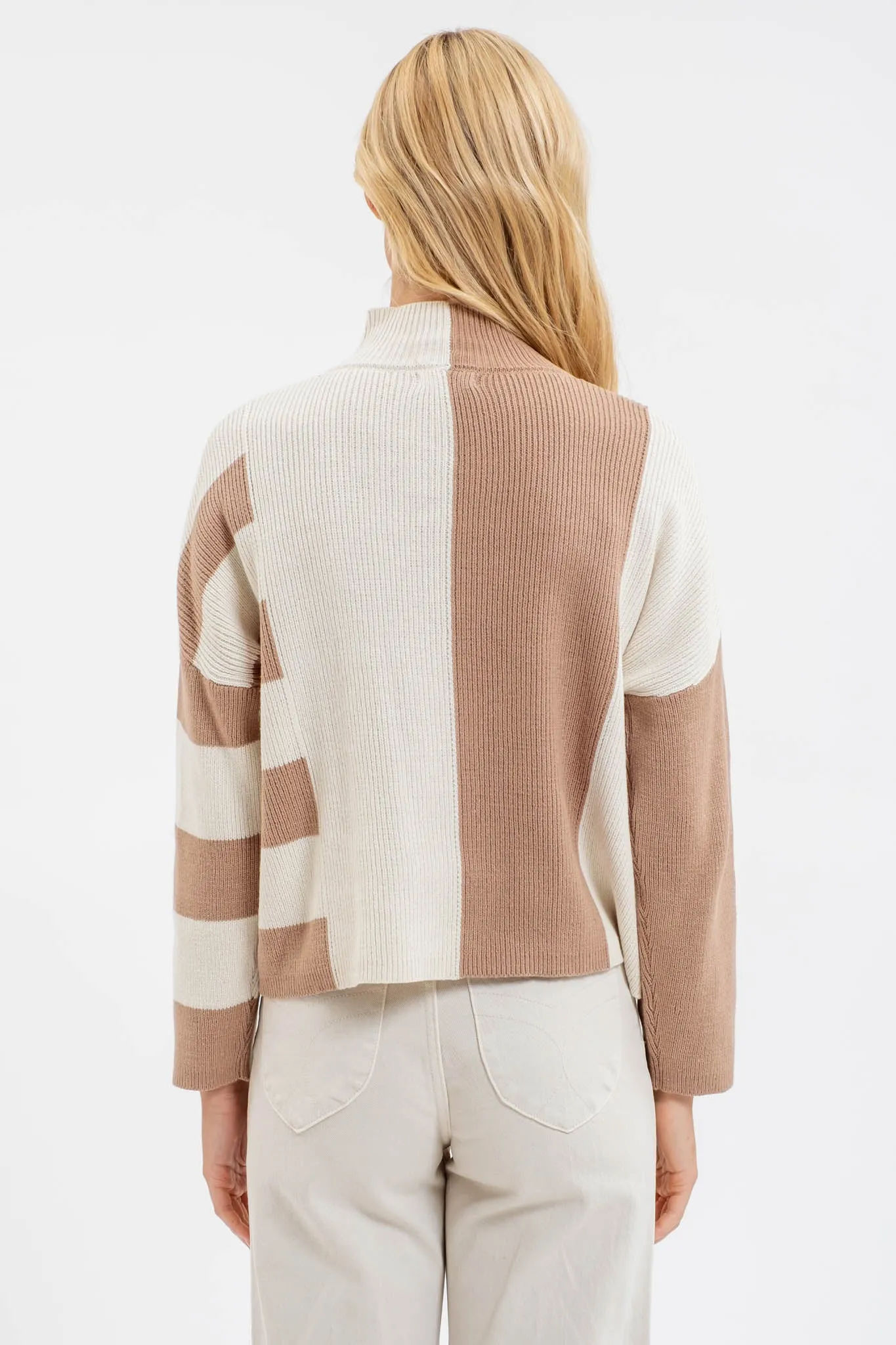 STRIPE COLORBLOCK MOCK NECK KNIT SWEATER sold by Blu Pepper product image thumbnail 2