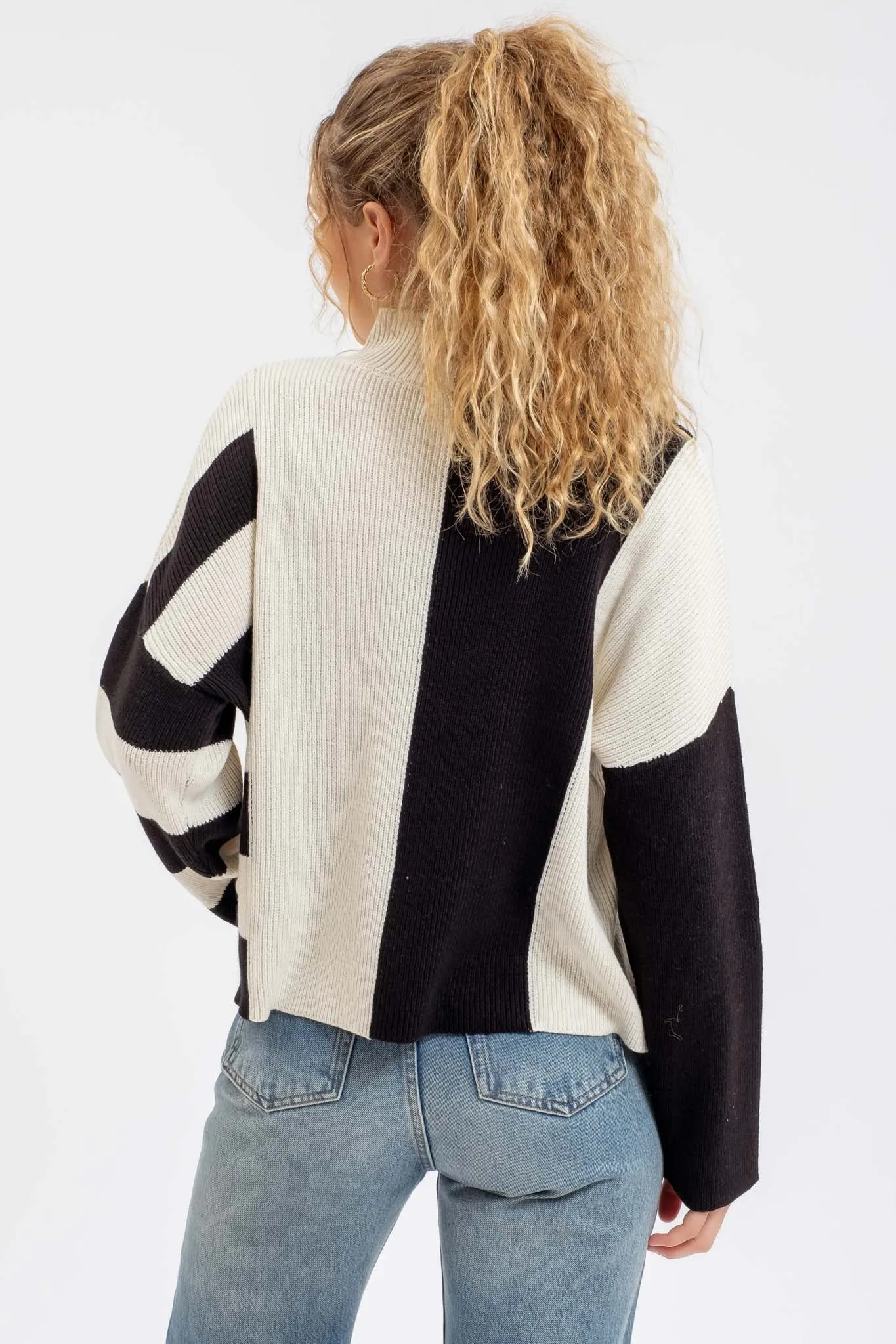 STRIPE COLORBLOCK MOCK NECK KNIT SWEATER sold by Blu Pepper product image thumbnail 5