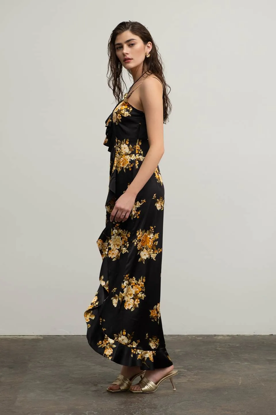 FLORAL SLEEVELESS RUFFLE WRAP MAXI DRESS sold by Blu Pepper product image thumbnail 3