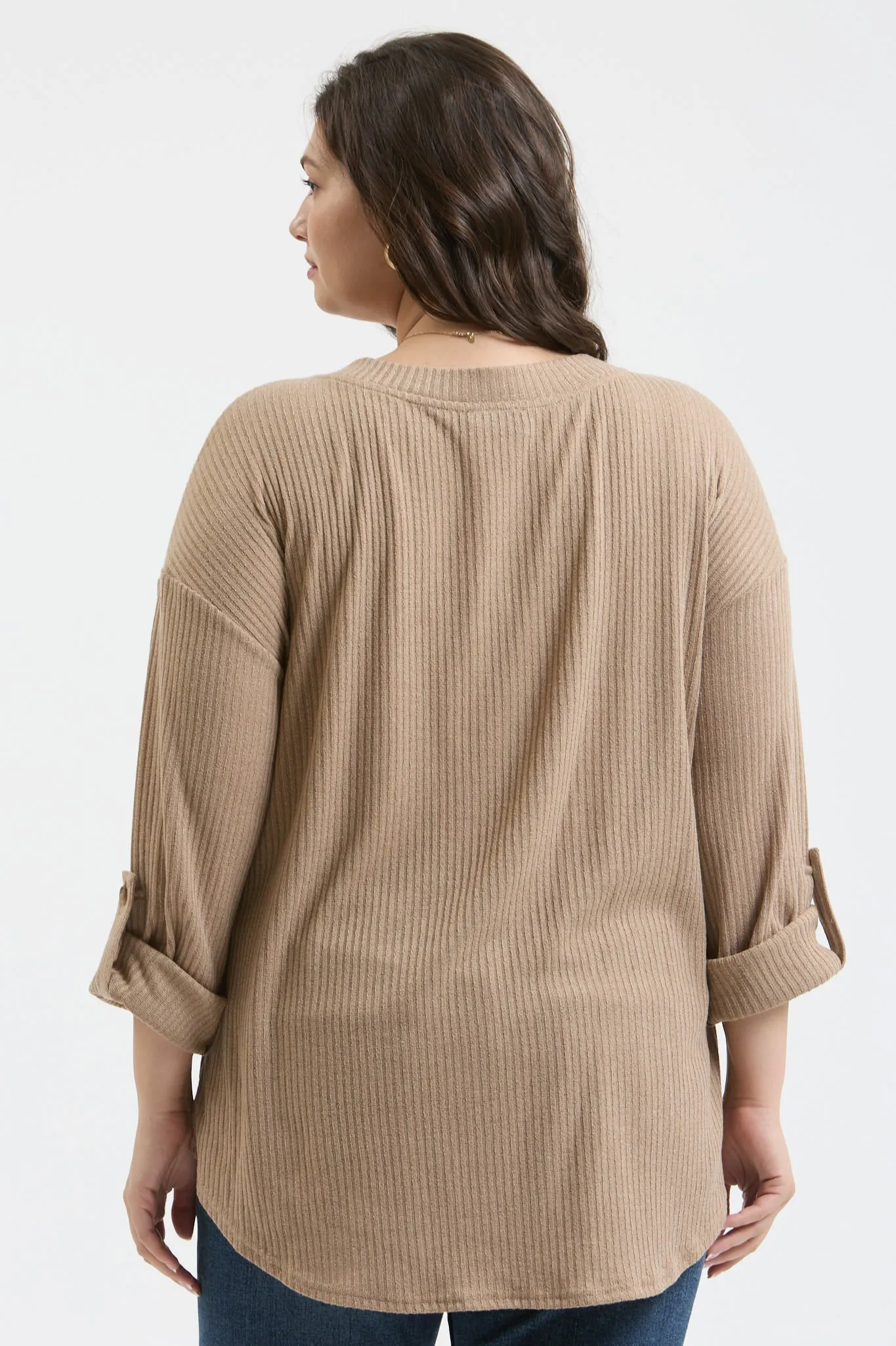 PLUS 3/4 TAB SLEEVE HENLEY KNIT TOP sold by Blu Pepper product image thumbnail 2