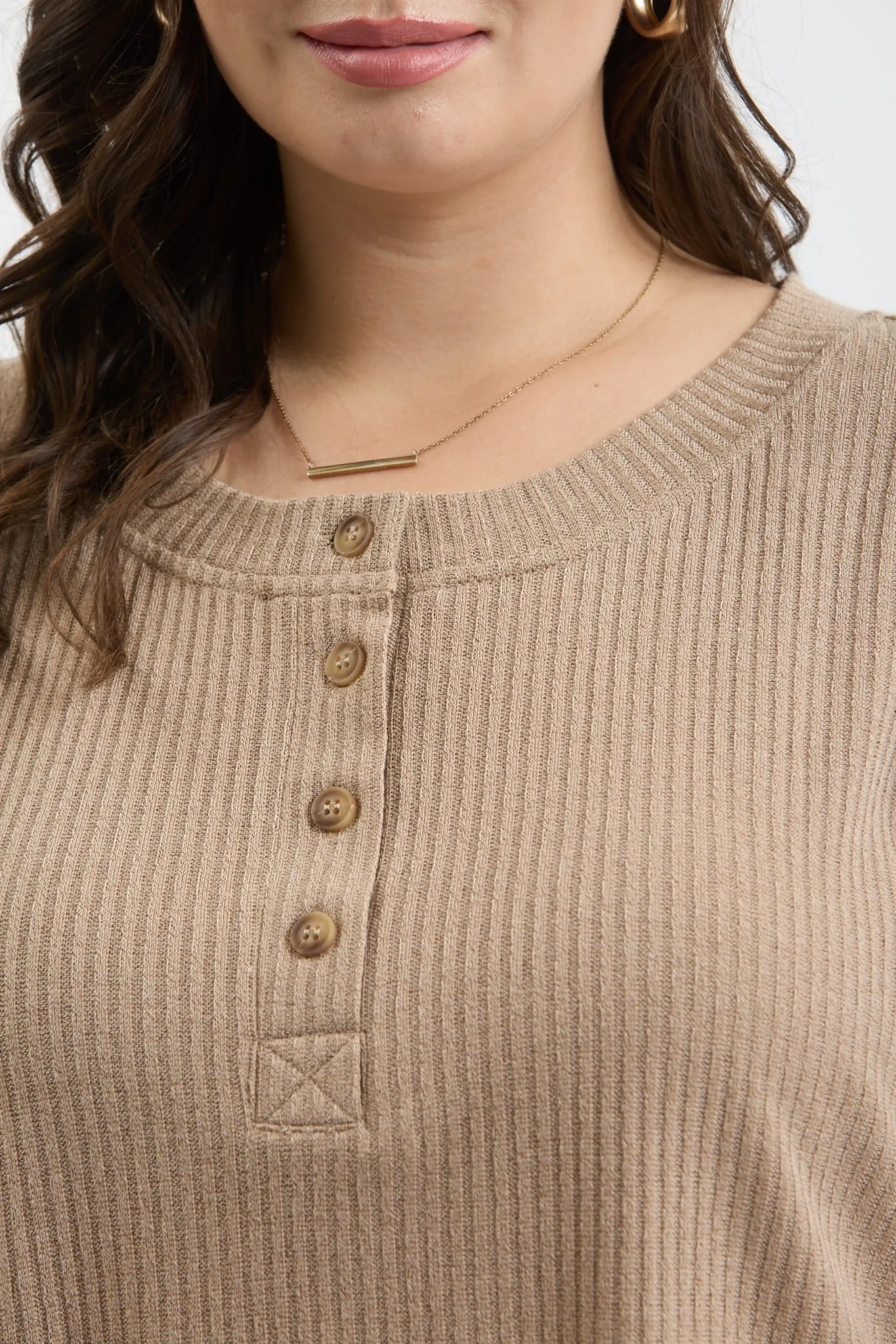 PLUS 3/4 TAB SLEEVE HENLEY KNIT TOP sold by Blu Pepper product image thumbnail 4