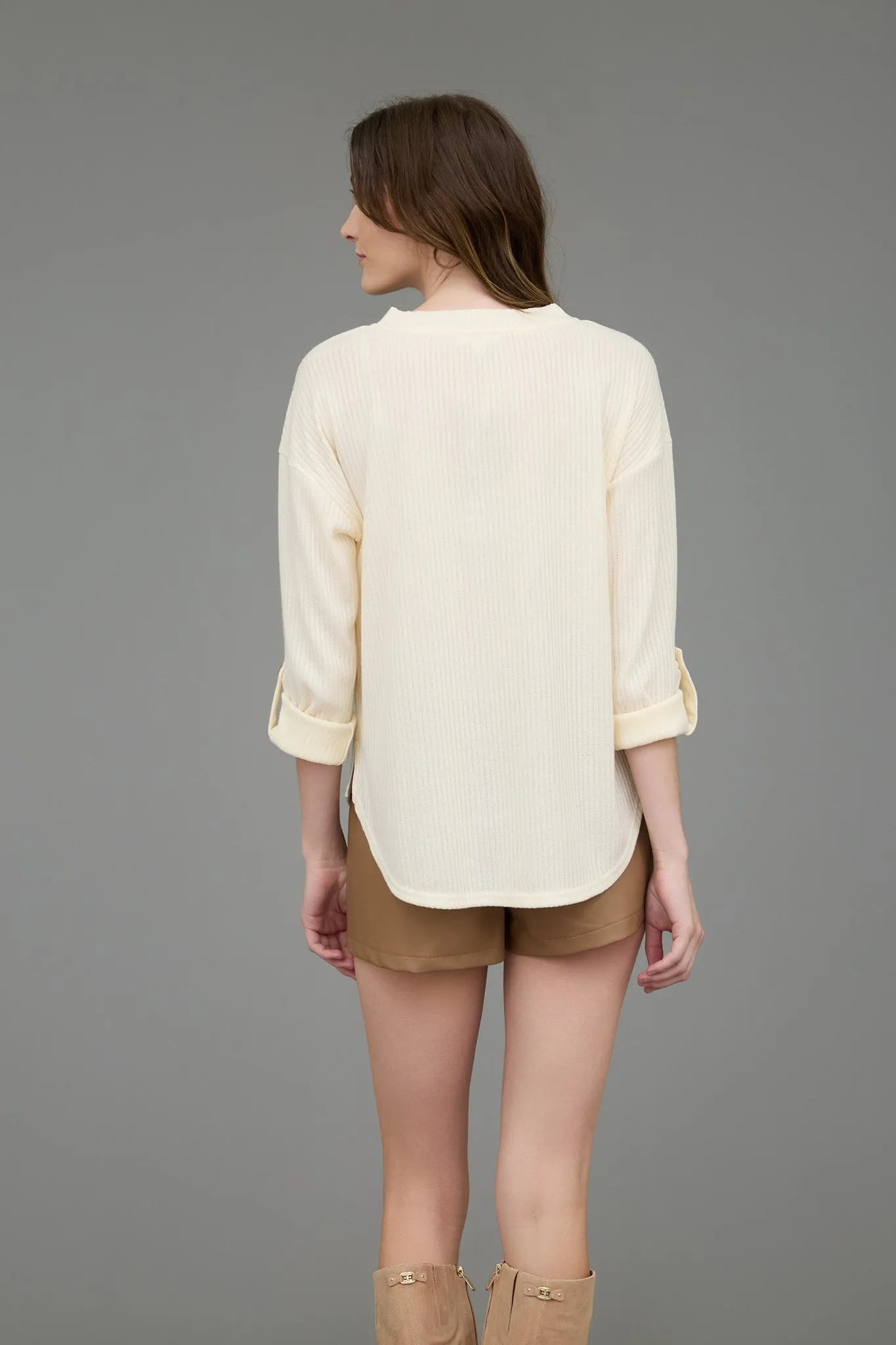 3/4 TAB SLEEVE HENLEY KNIT TOP sold by Blu Pepper product image thumbnail 2
