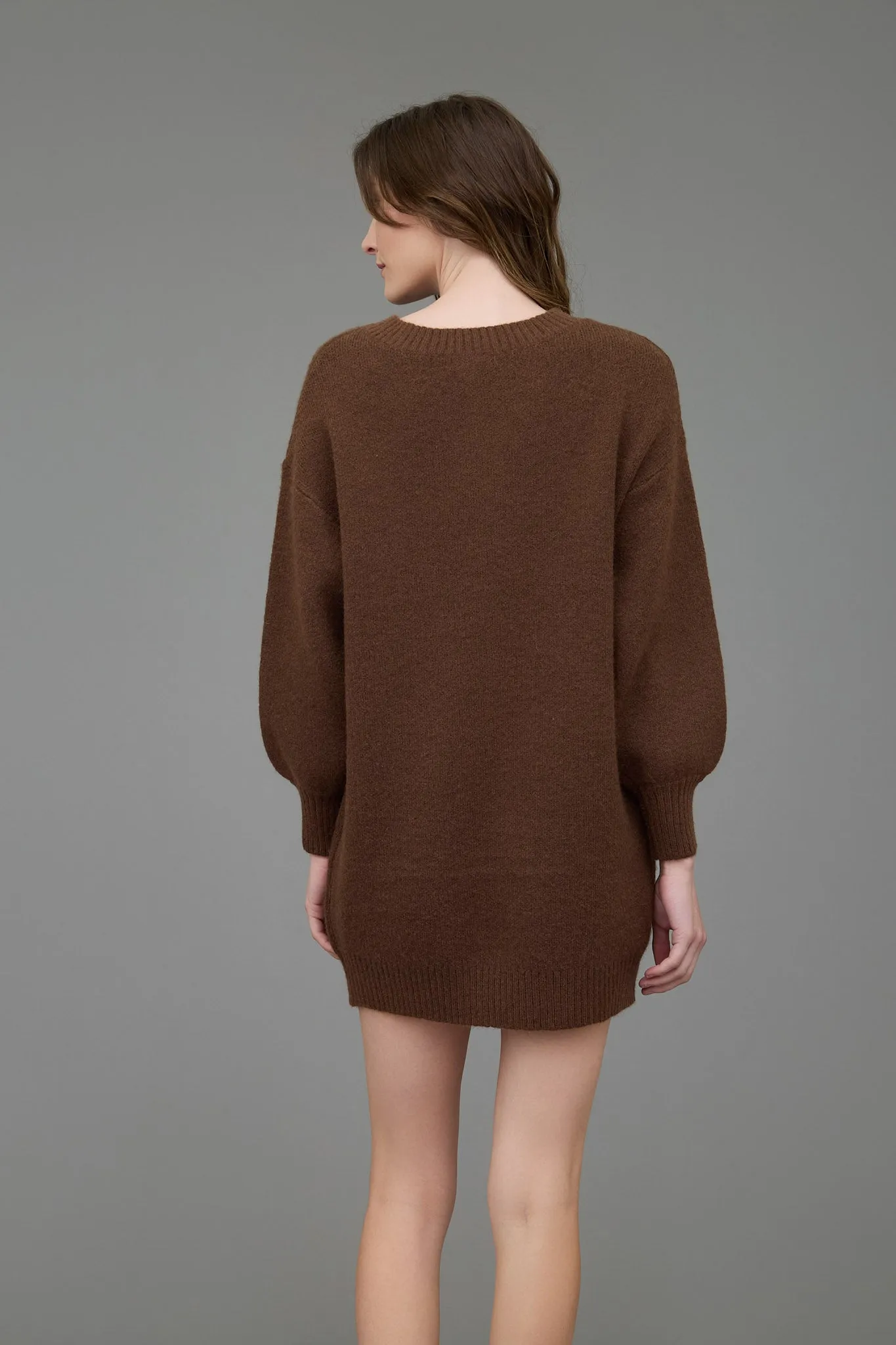 HALF BUTTON LONG SLEEVE MINI SWEATER DRESS sold by Blu Pepper product image thumbnail 2