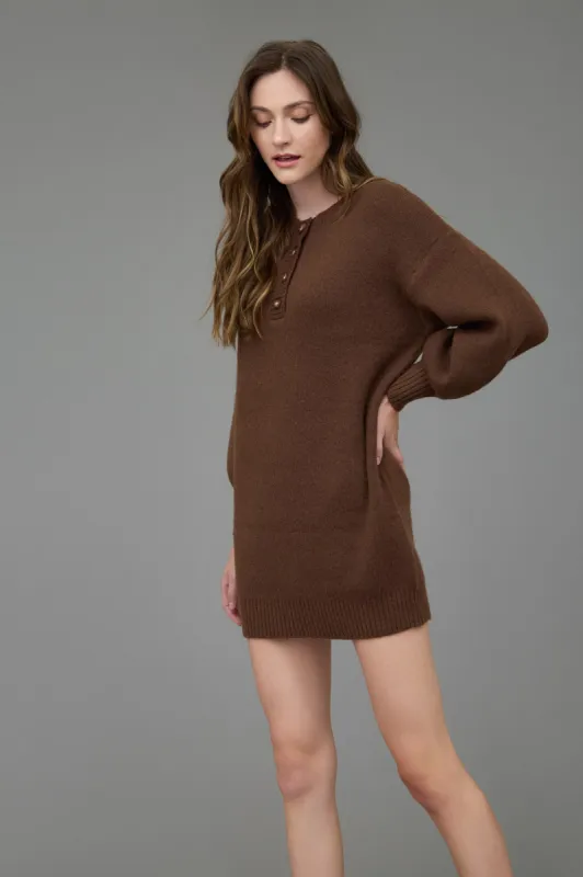 HALF BUTTON LONG SLEEVE MINI SWEATER DRESS sold by Blu Pepper