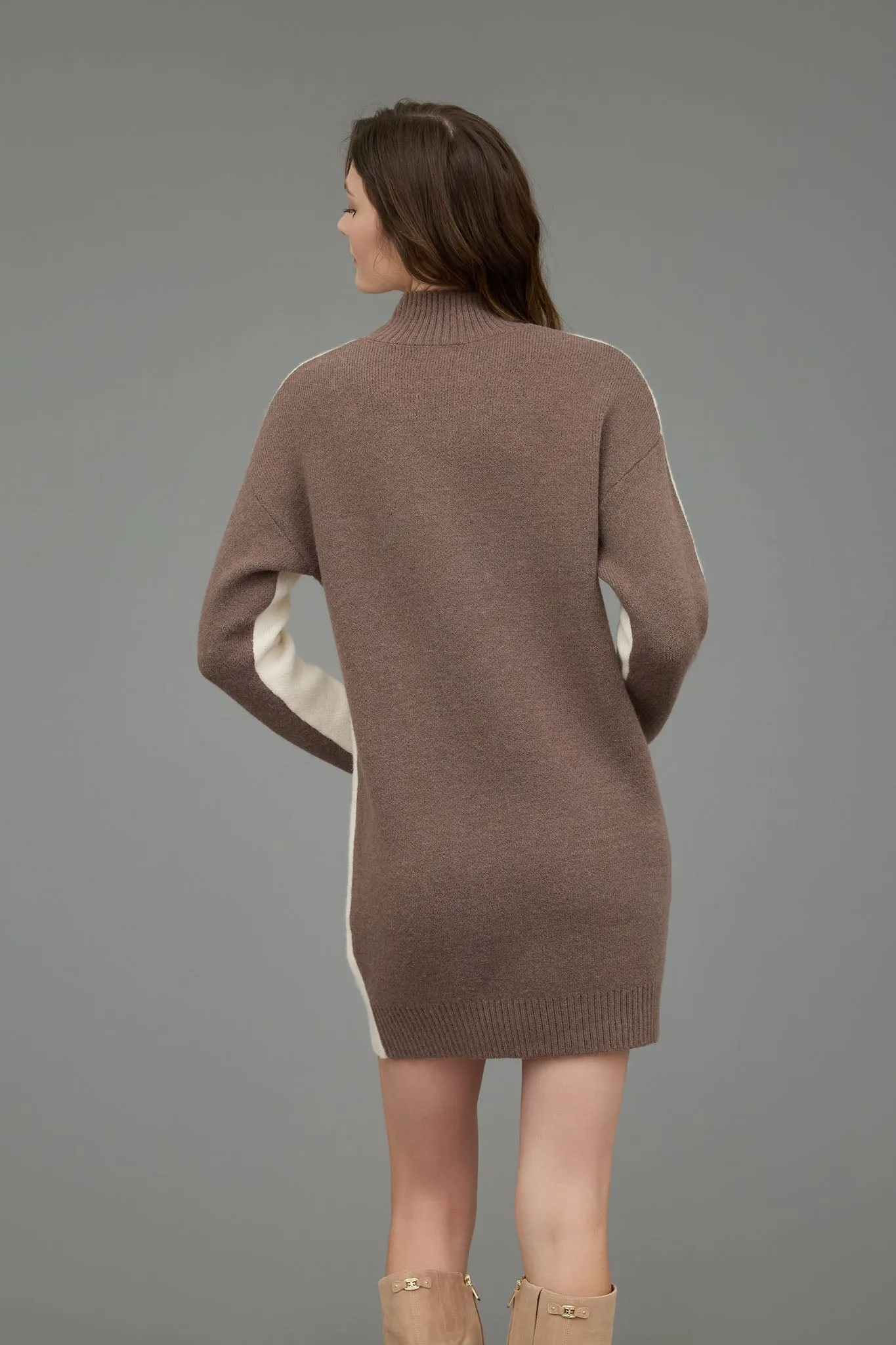 COLORBLOCK MOCK NECK LONG SLEEVE SWEATER DRESS sold by Blu Pepper product image thumbnail 2