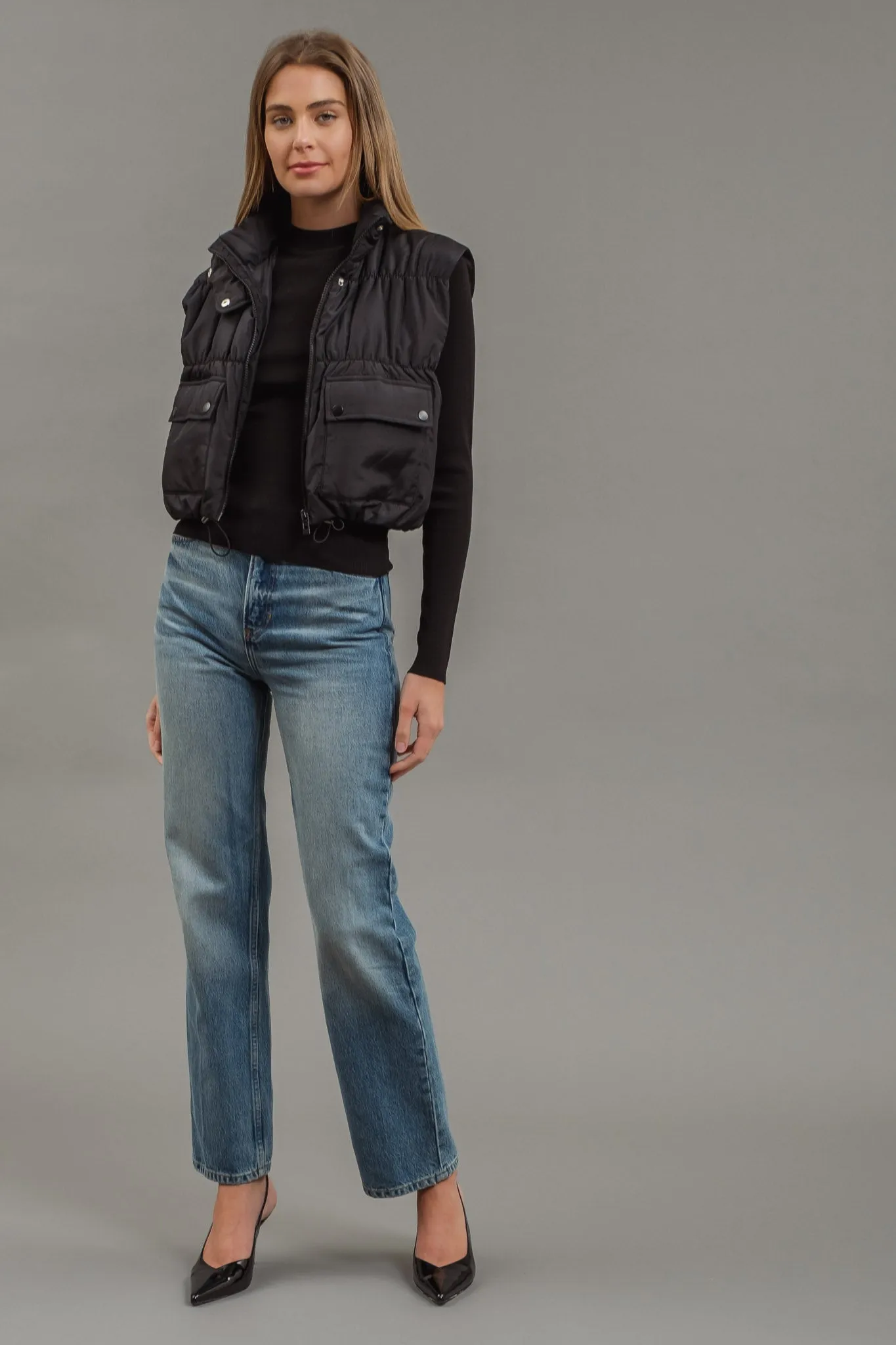 CROPPED ZIP UP CARGO PUFFER VEST sold by Blu Pepper product image thumbnail 5