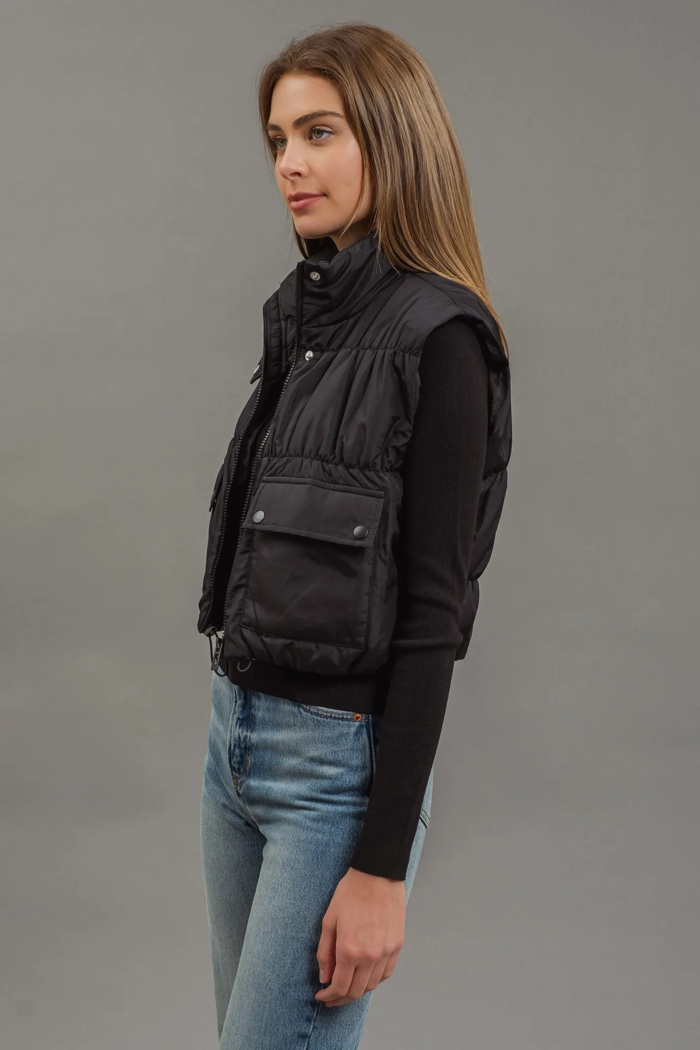CROPPED ZIP UP CARGO PUFFER VEST sold by Blu Pepper product image thumbnail 3