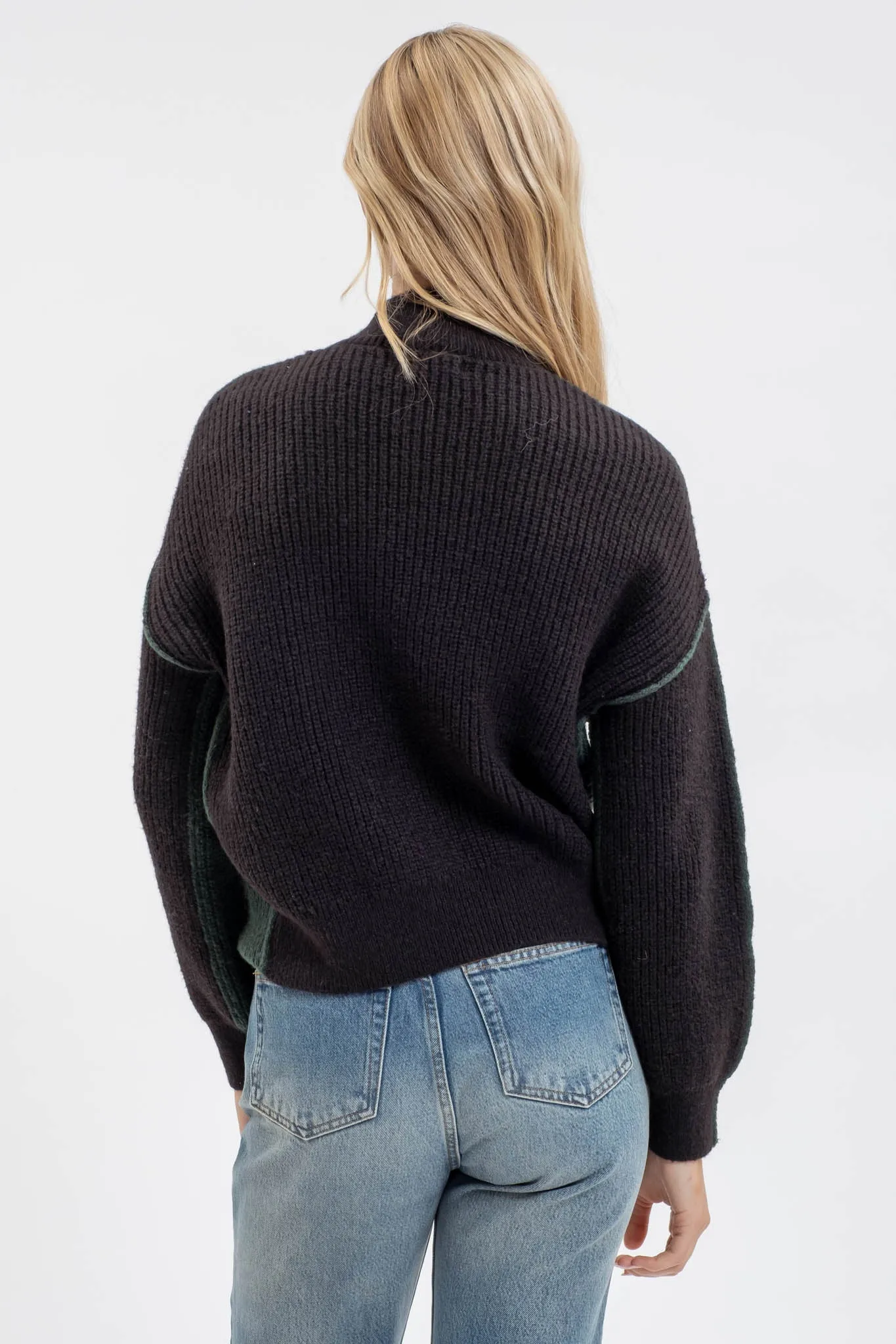 COLORBLOCK MOCK NECK EXPOSED SEAM KNIT SWEATER sold by Blu Pepper product image thumbnail 2