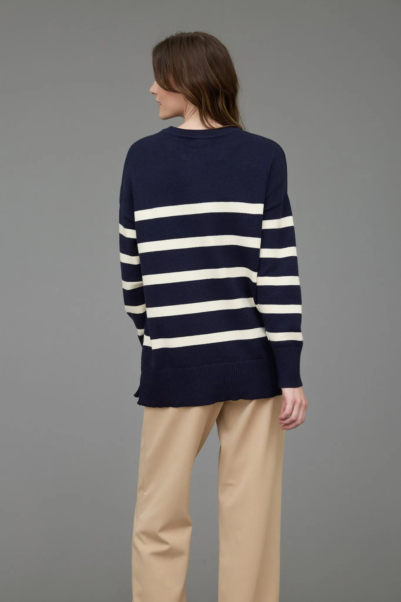 STRIPE OVERSIZED CREW SIDE SPLIT KNIT SWEATER sold by Blu Pepper product image thumbnail 2