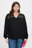 PLUS SPLIT NECK EYELET TRIM LONG SLEEVE KNIT TOP sold by Blu Pepper