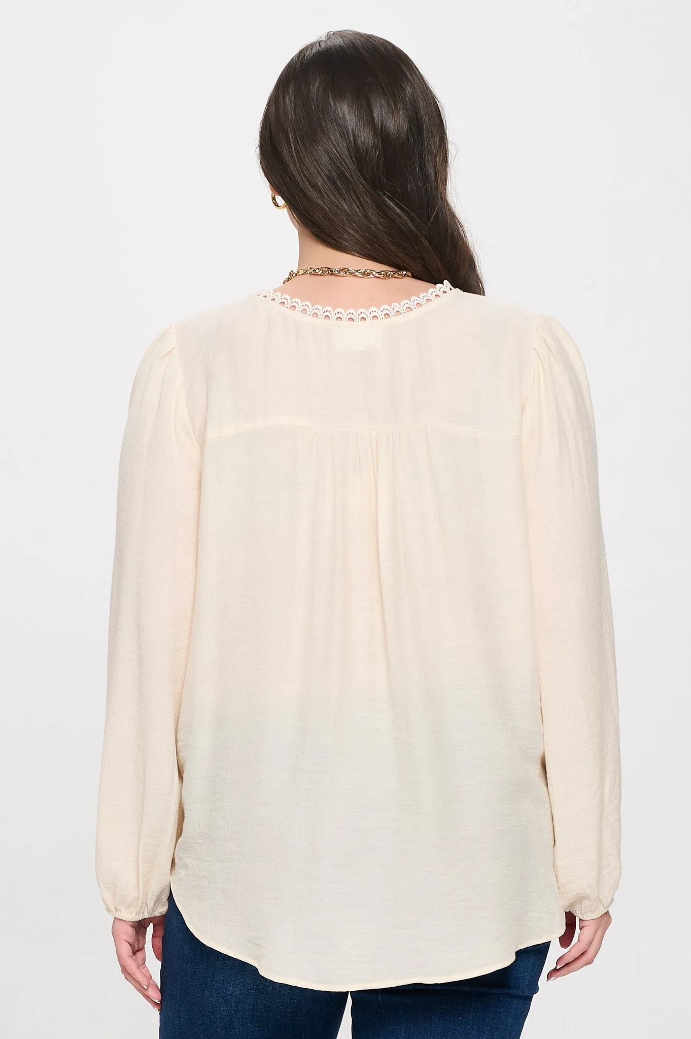 PLUS SPLIT NECK EYELET TRIM LONG SLEEVE KNIT TOP sold by Blu Pepper product image thumbnail 4