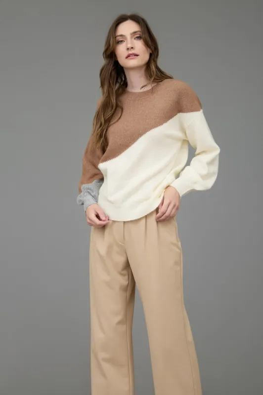 ASYMMETRICAL COLORBLOCK CREWNECK KNIT SWEATER sold by Blu Pepper