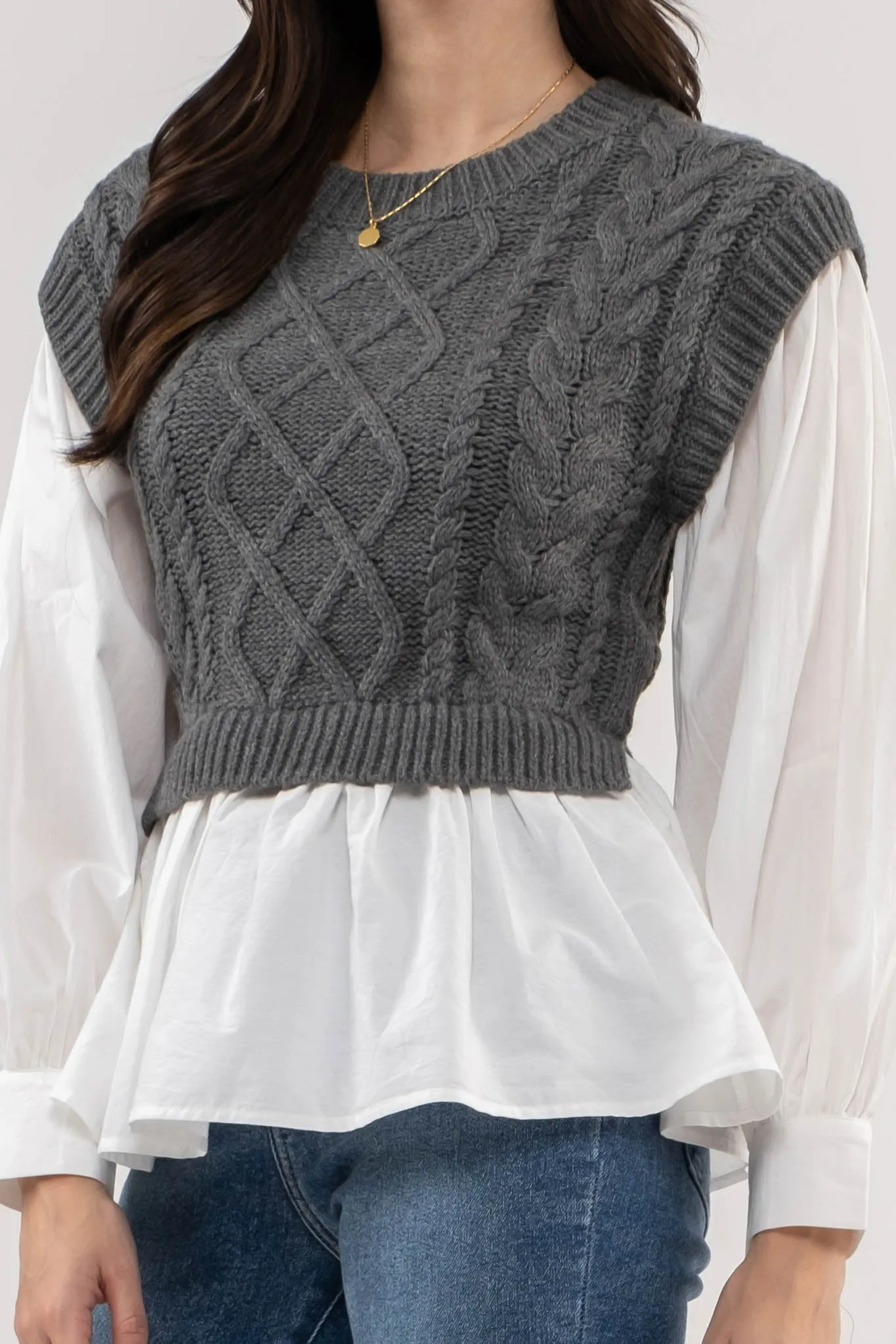 STRIPE AND CHECKERED CREWNECK KNIT SWEATER sold by Blu Pepper product image thumbnail 4