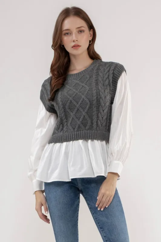 STRIPE AND CHECKERED CREWNECK KNIT SWEATER sold by Blu Pepper