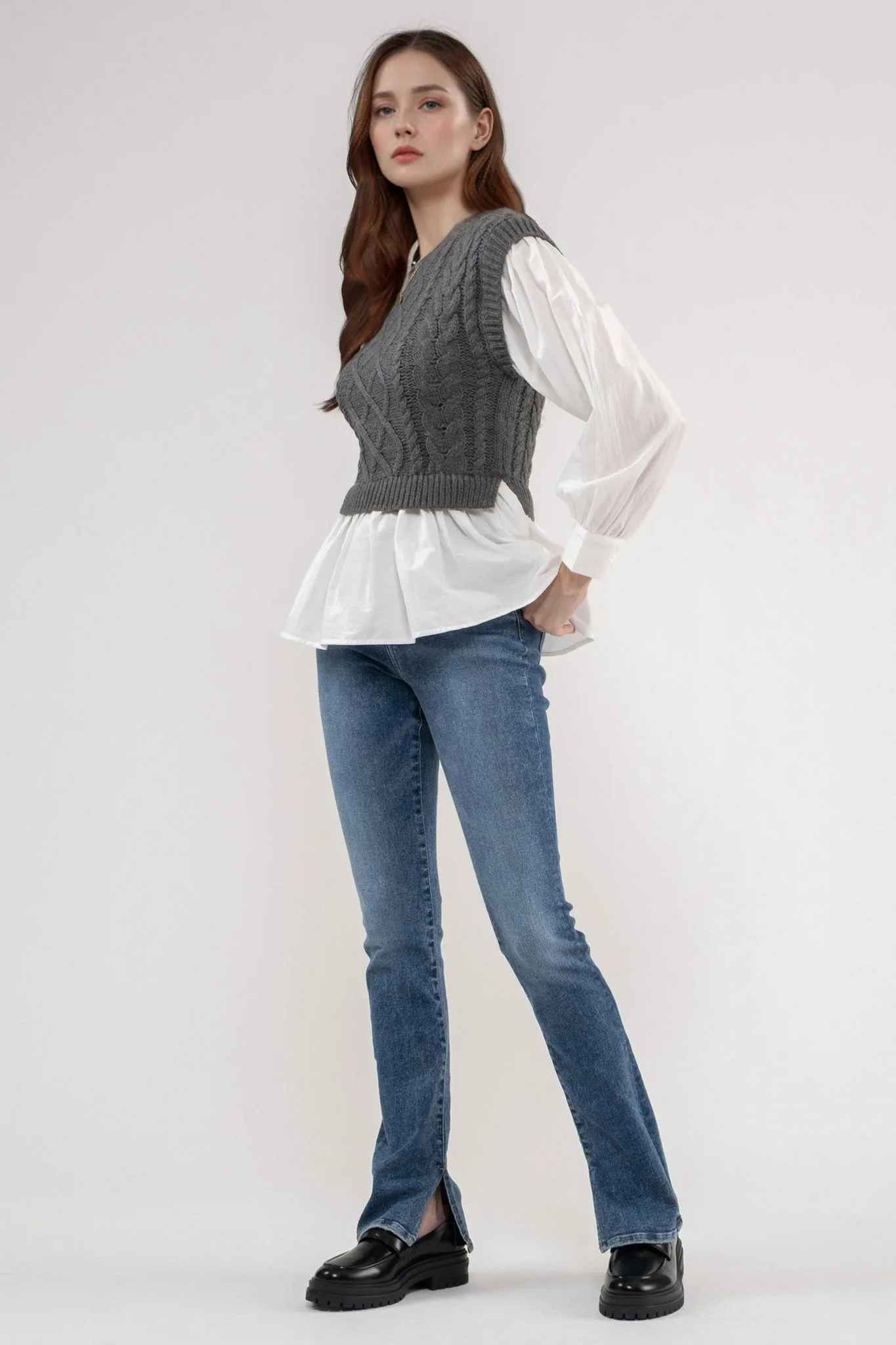 STRIPE AND CHECKERED CREWNECK KNIT SWEATER sold by Blu Pepper product image thumbnail 3