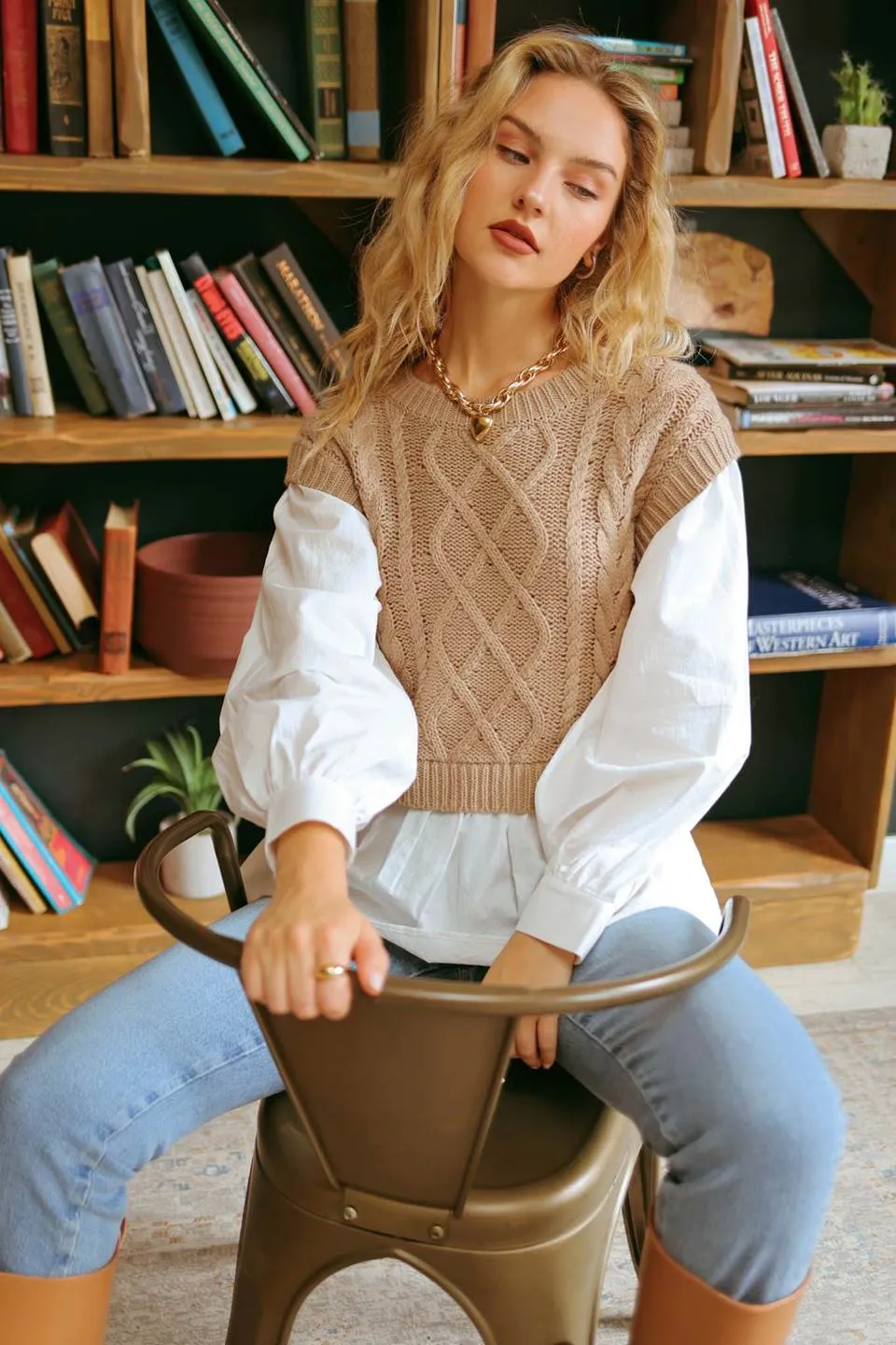 STRIPE AND CHECKERED CREWNECK KNIT SWEATER sold by Blu Pepper product image thumbnail 5