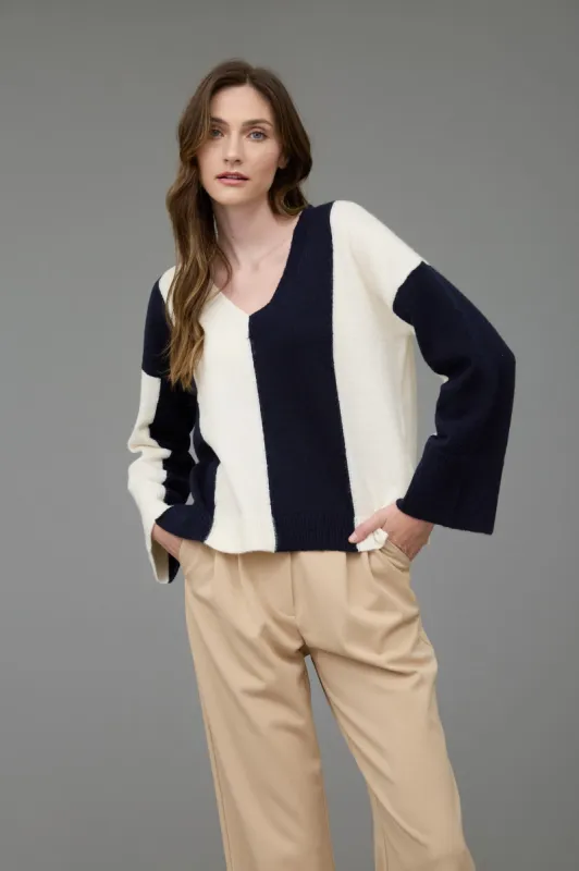 WIDE STRIPE V NECK PULLOVER SWEATER sold by Blu Pepper