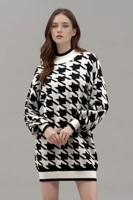 MOCK NECK HOUNDSTOOTH SWEATER DRESS sold by Blu Pepper