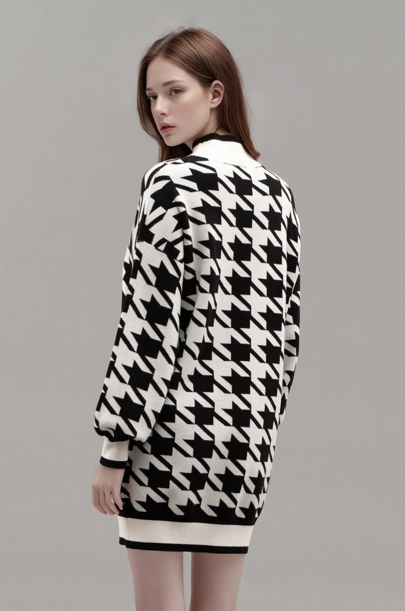 MOCK NECK HOUNDSTOOTH SWEATER DRESS sold by Blu Pepper product image thumbnail 2